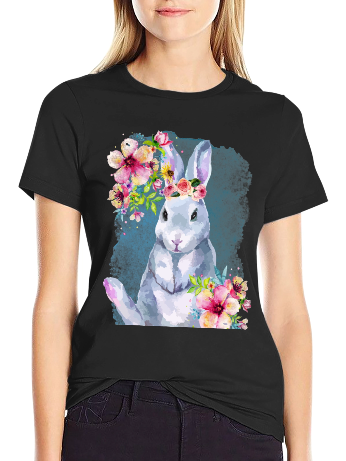 Floral Rabbit Graphic Tee - Unisex