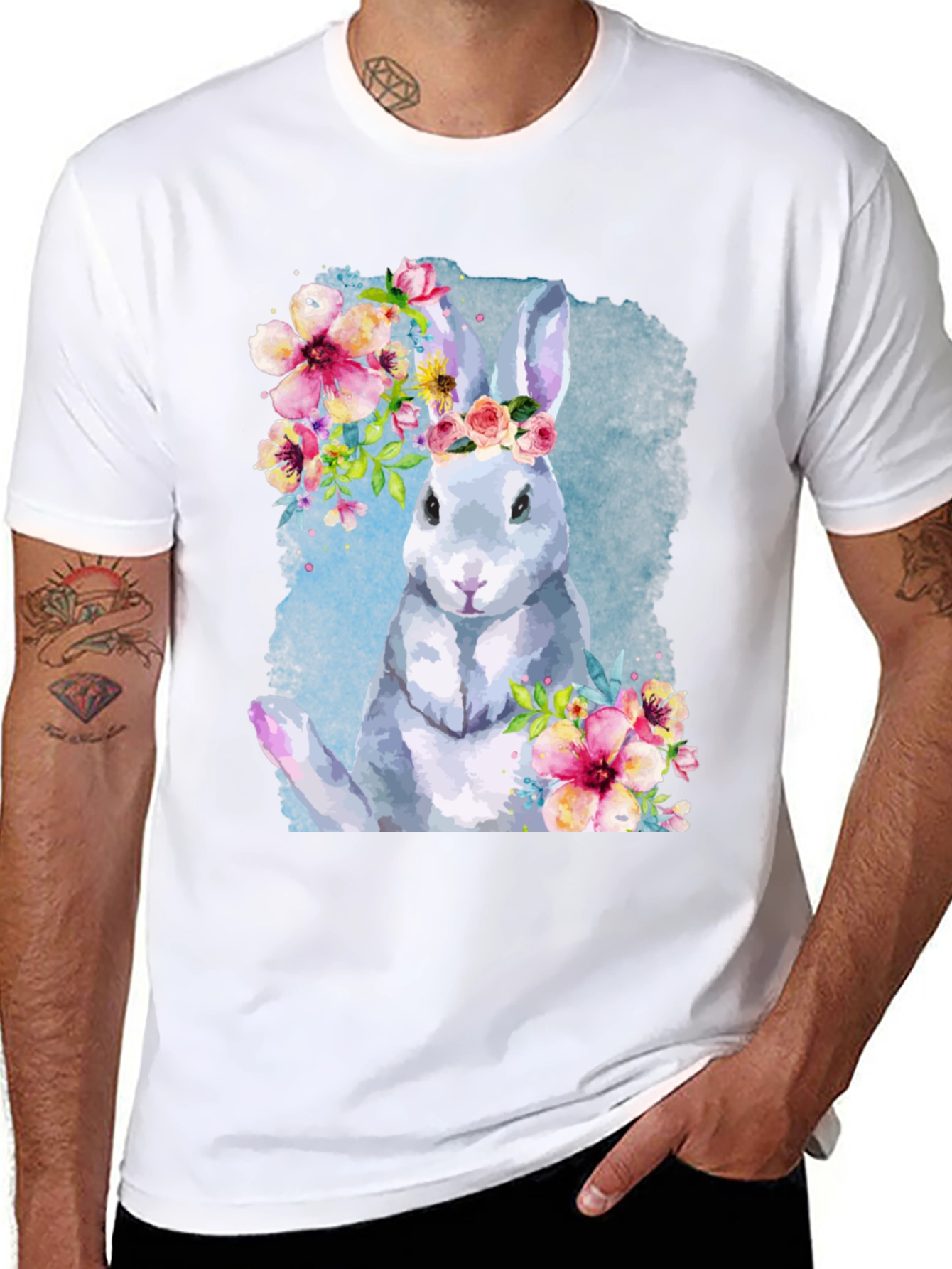Floral Rabbit Graphic Tee - Unisex