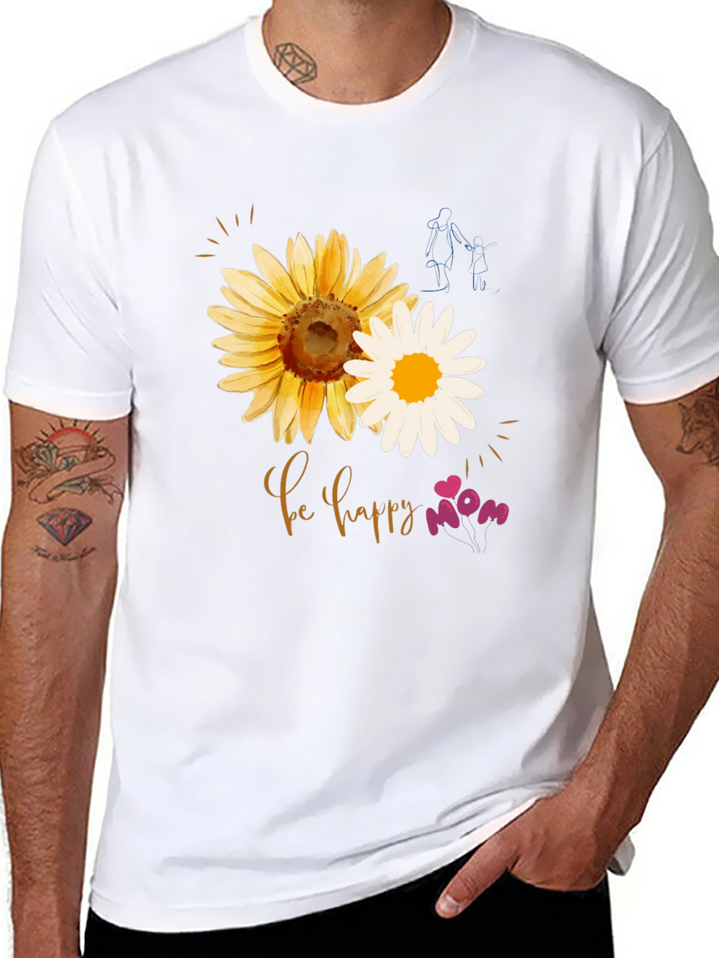 Be Happy Mom Sunflower Graphic T-Shirt