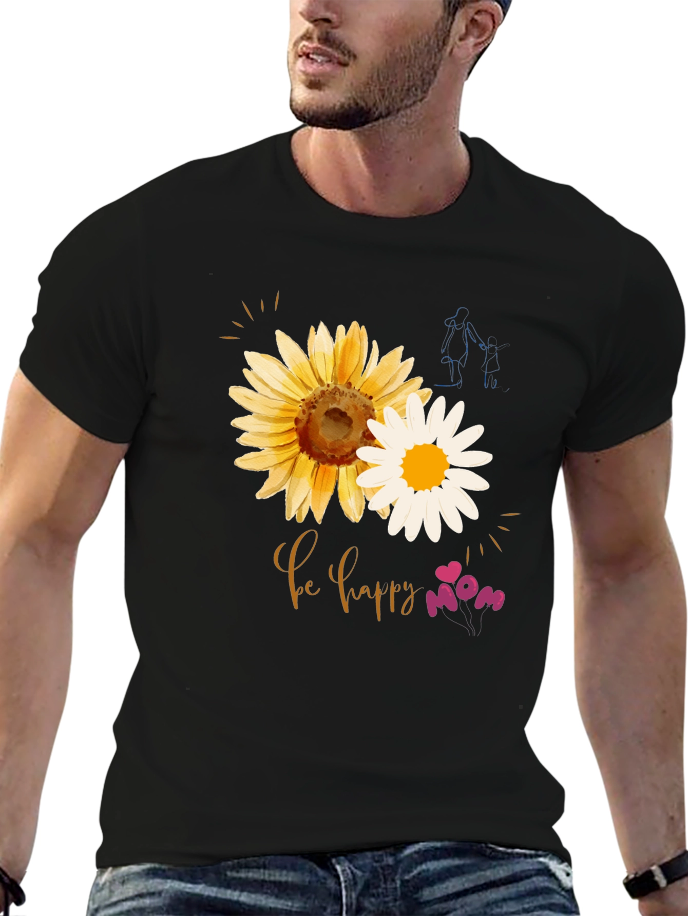 Be Happy Mom Sunflower Graphic T-Shirt
