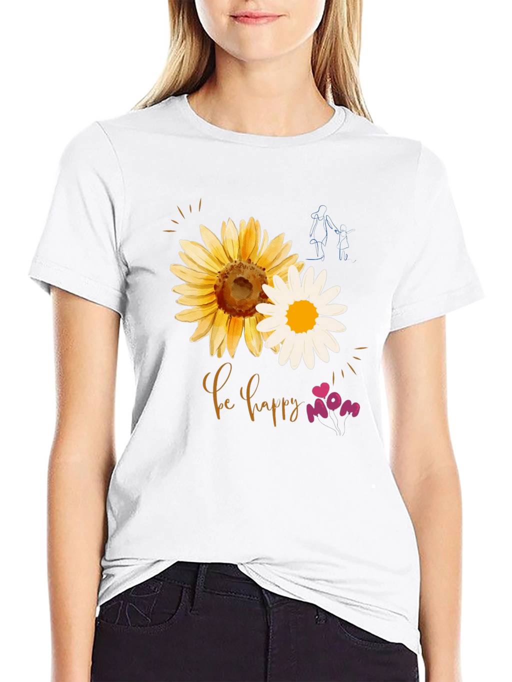 Be Happy Mom Sunflower Graphic T-Shirt