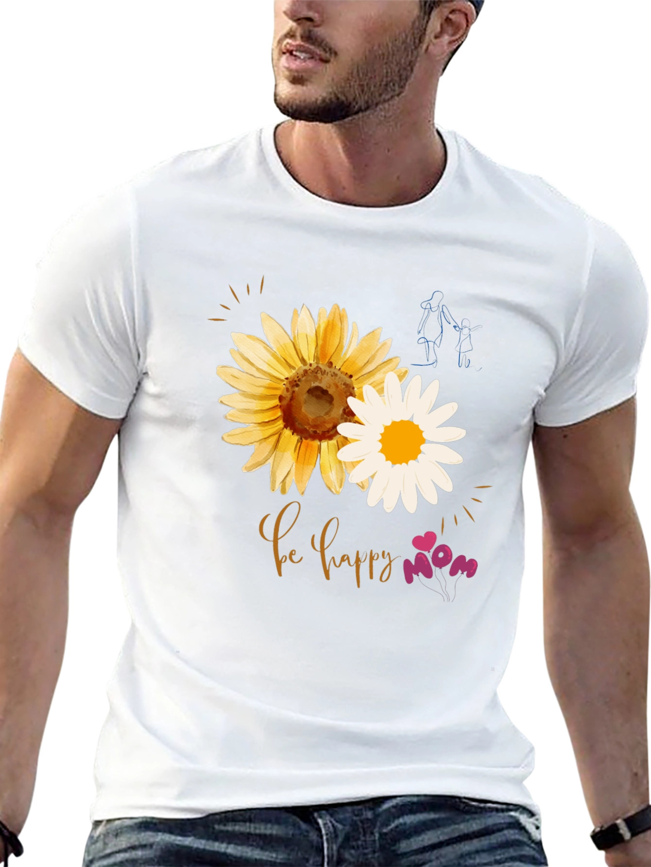 Be Happy Mom Sunflower Graphic T-Shirt