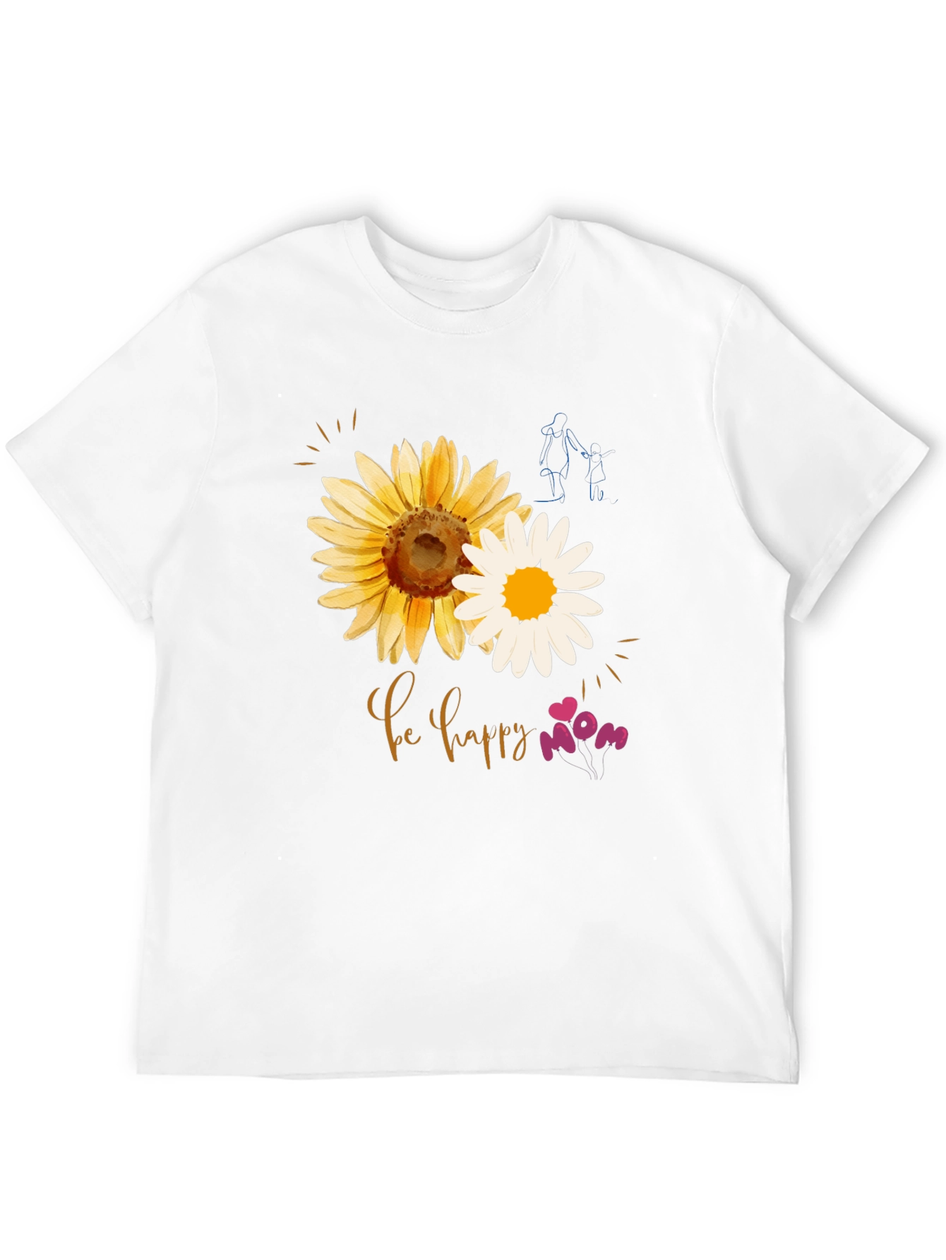 Be Happy Mom Sunflower Graphic T-Shirt