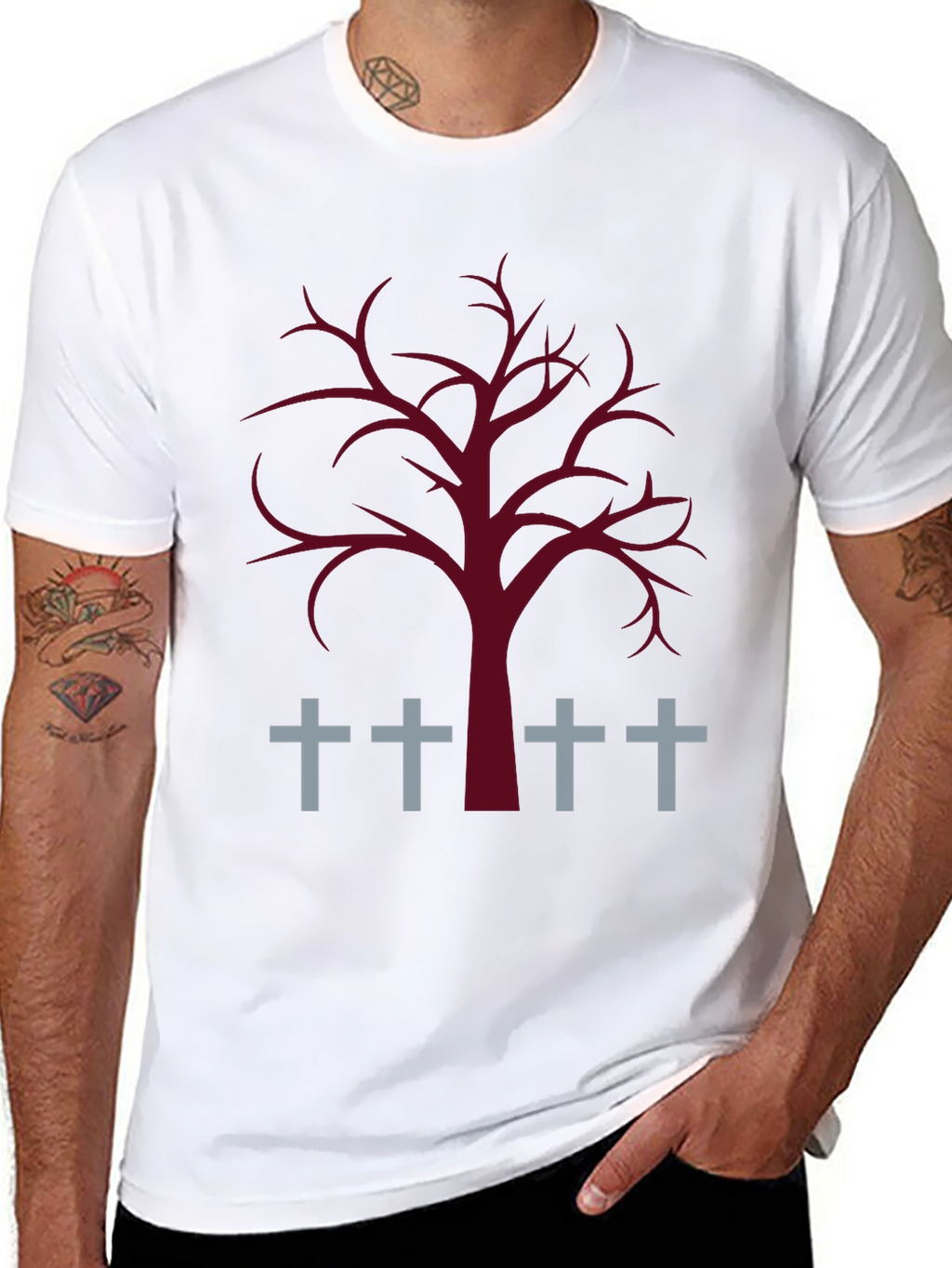 Spooky Tree & Grave Crosses Graphic T-Shirt
