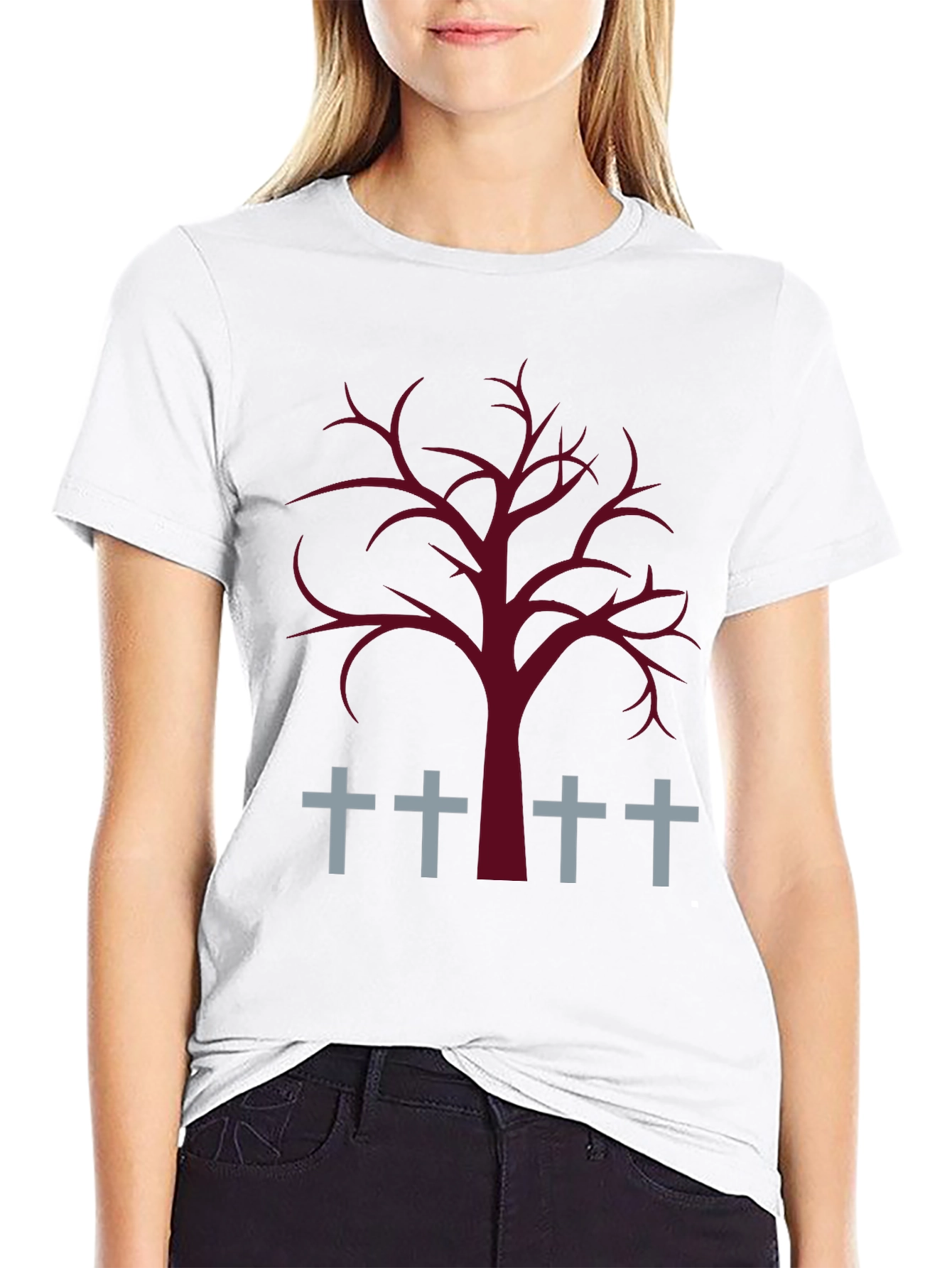 Spooky Tree & Grave Crosses Graphic T-Shirt