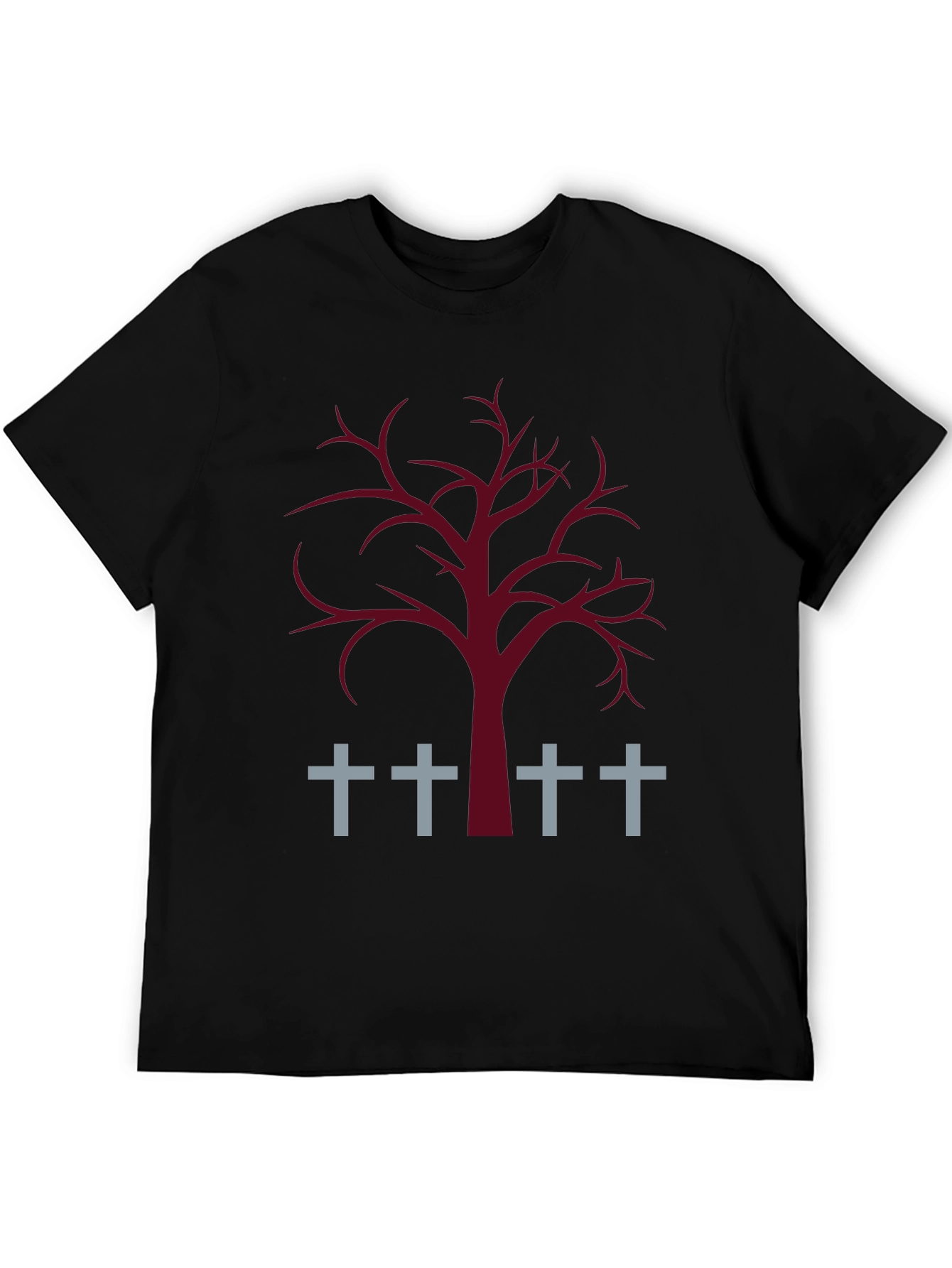 Spooky Tree & Grave Crosses Graphic T-Shirt