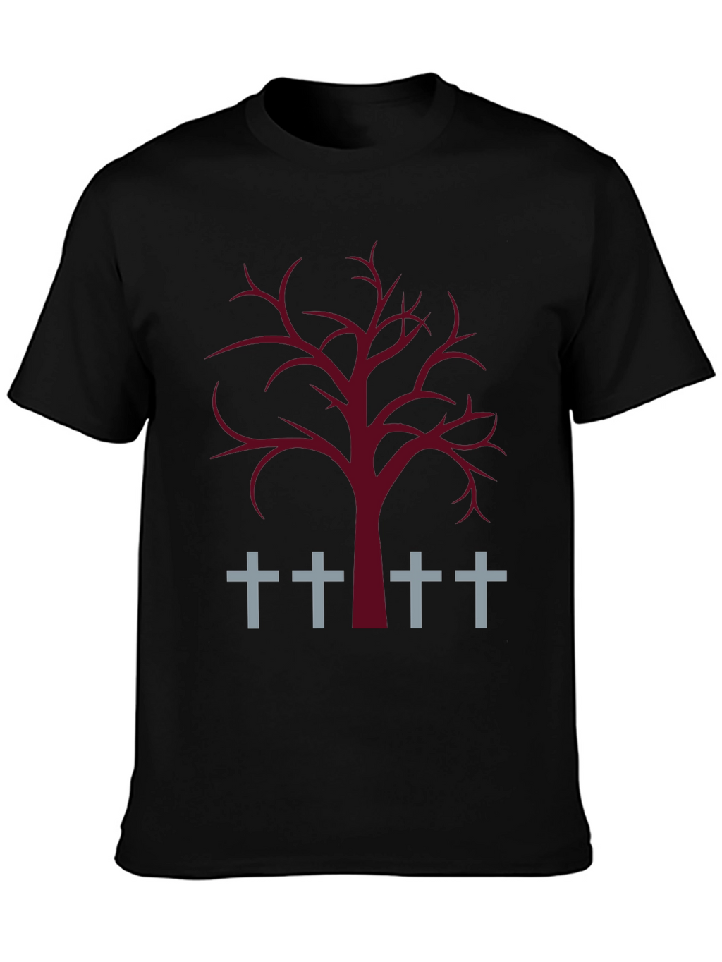 Spooky Tree & Grave Crosses Graphic T-Shirt