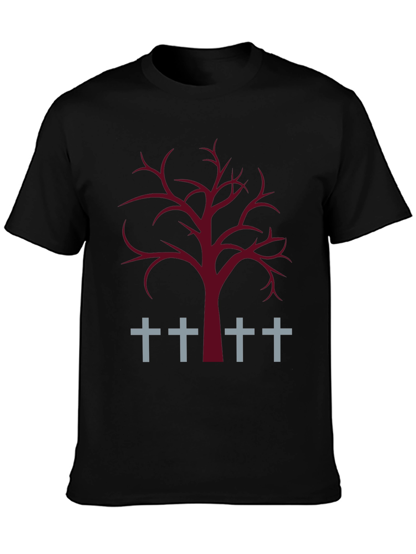 Spooky Tree & Grave Crosses Graphic T-Shirt