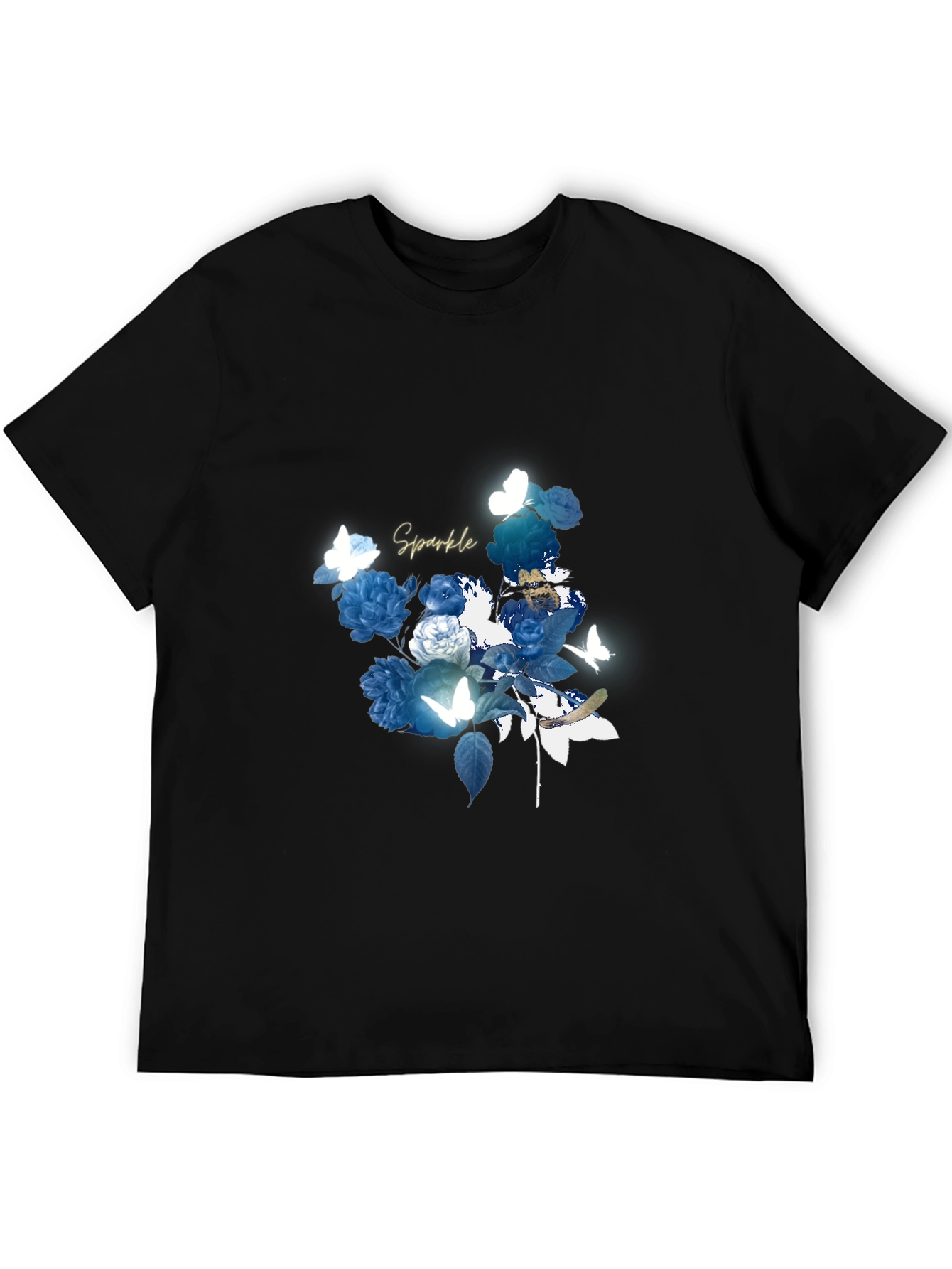 Floral Sparkle Graphic Black T-Shirt