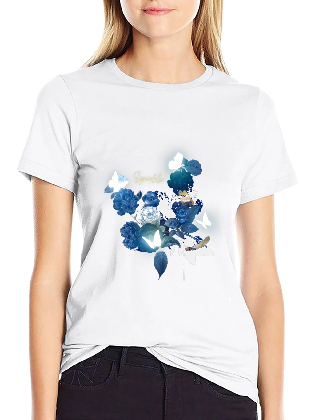 Floral Sparkle Graphic Black T-Shirt