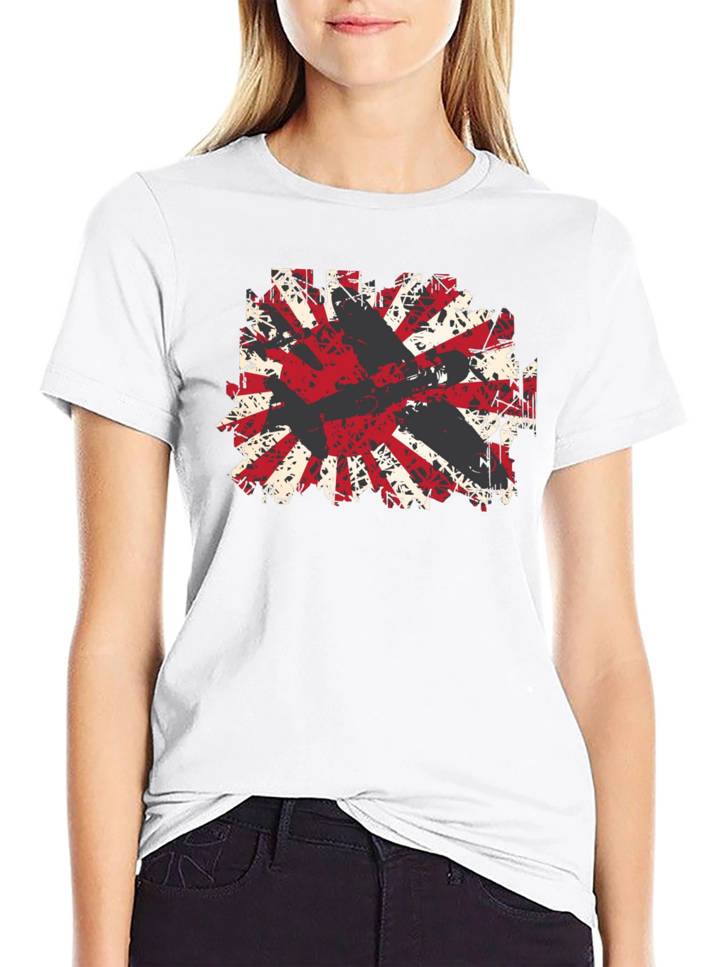 Distressed Rising Sun Graphic Tee - Black Cotton Blend
