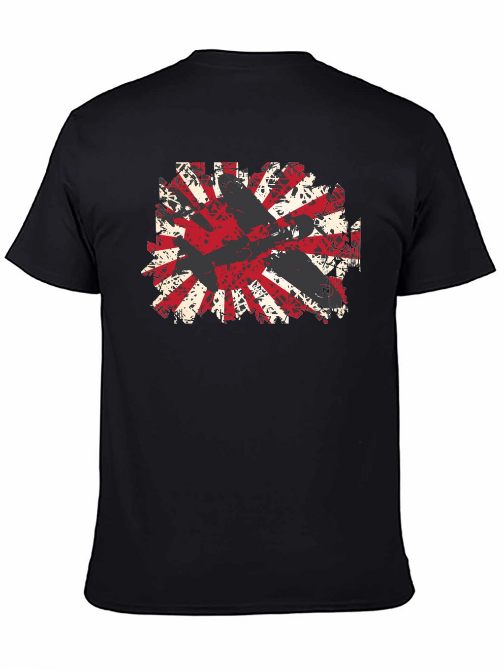 Distressed Rising Sun Graphic Tee - Black Cotton Blend