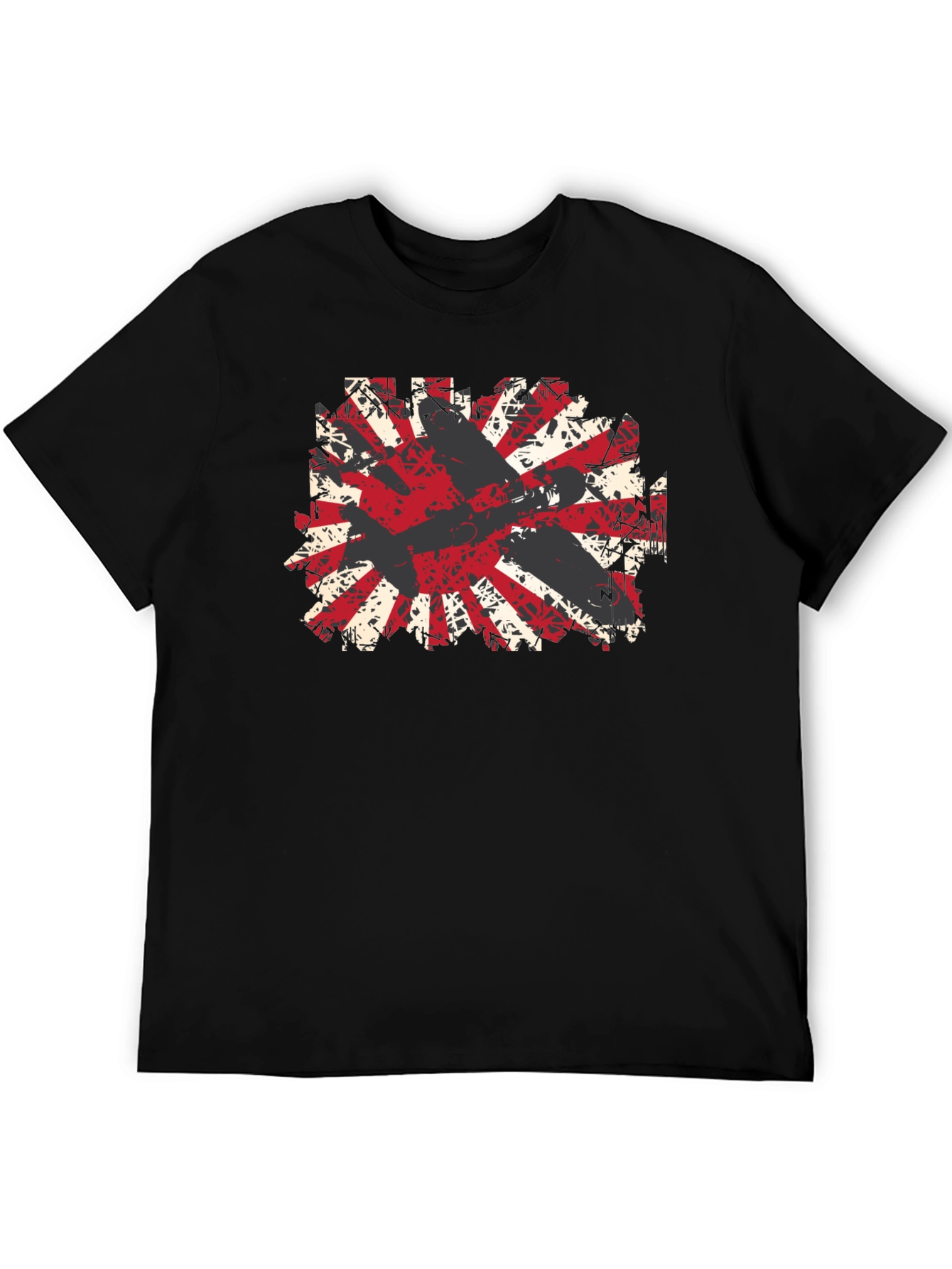 Distressed Rising Sun Graphic Tee - Black Cotton Blend