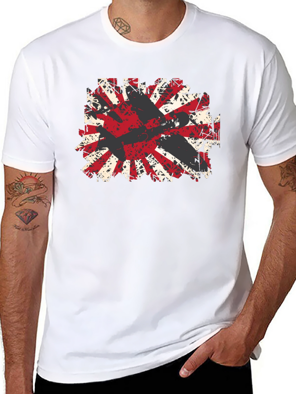 Distressed Rising Sun Graphic Tee - Black Cotton Blend