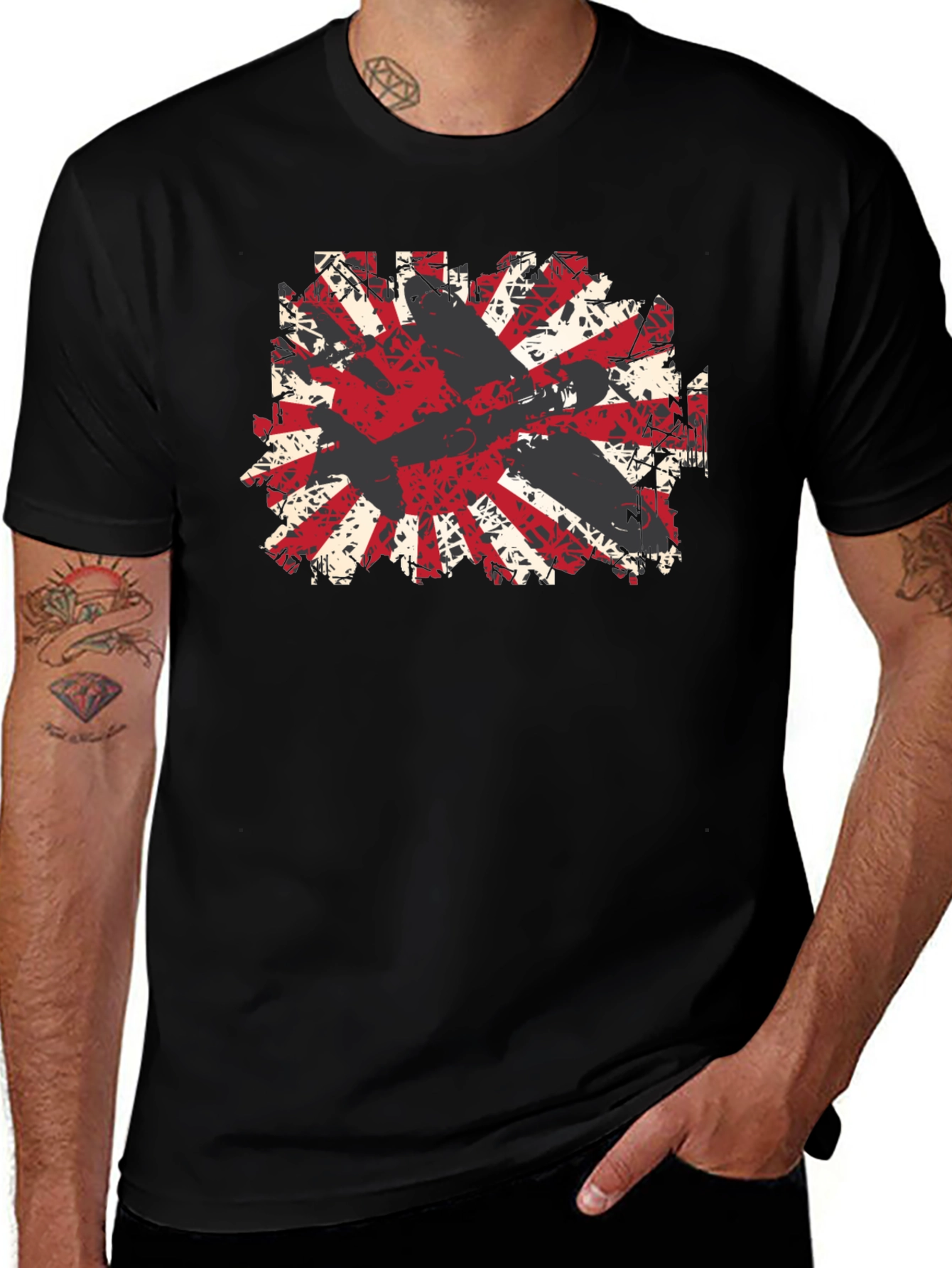 Distressed Rising Sun Graphic Tee - Black Cotton Blend