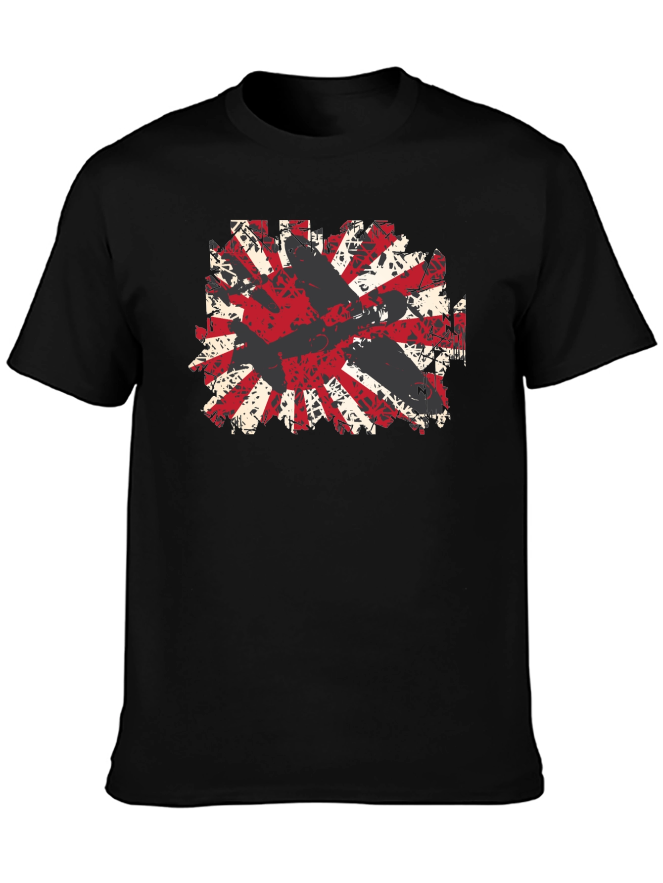 Distressed Rising Sun Graphic Tee - Black Cotton Blend