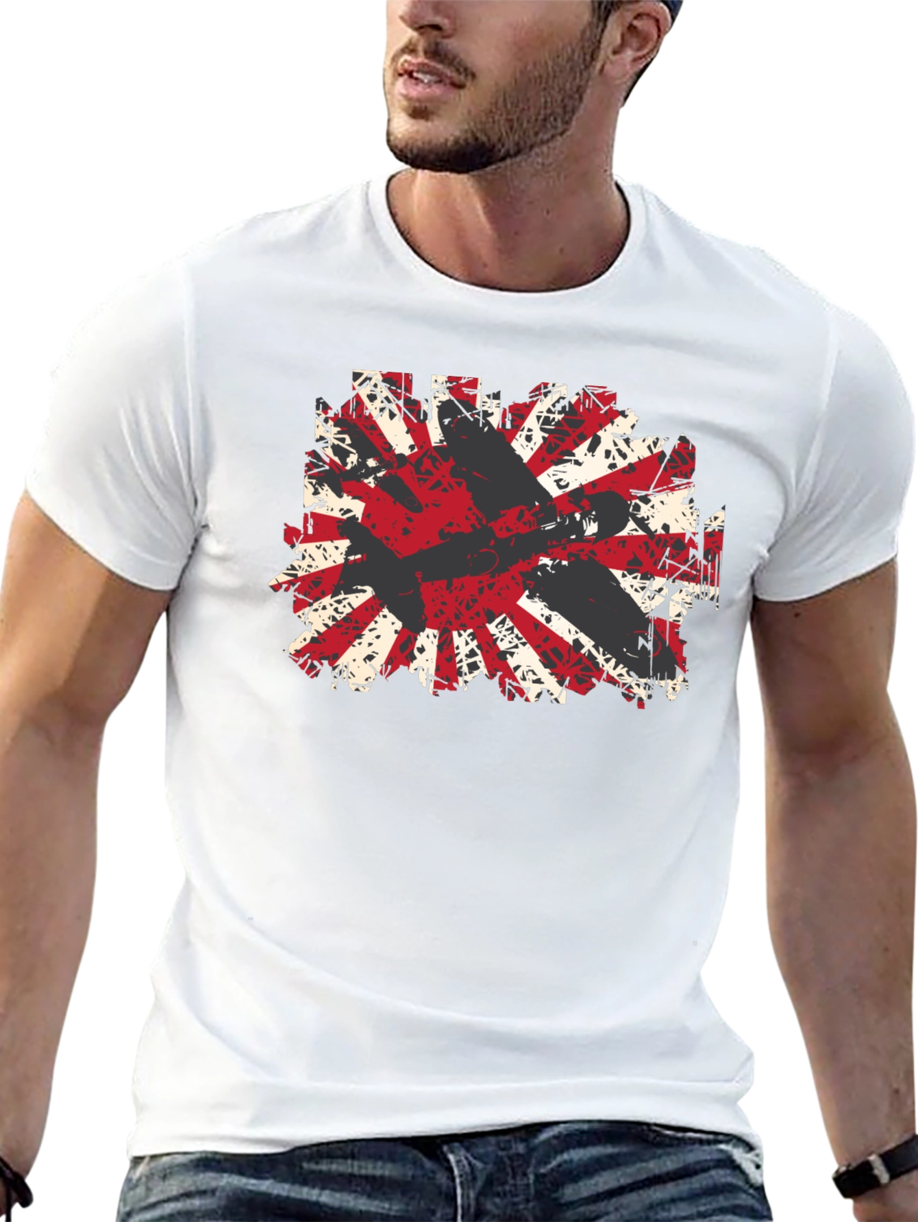 Distressed Rising Sun Graphic Tee - Black Cotton Blend