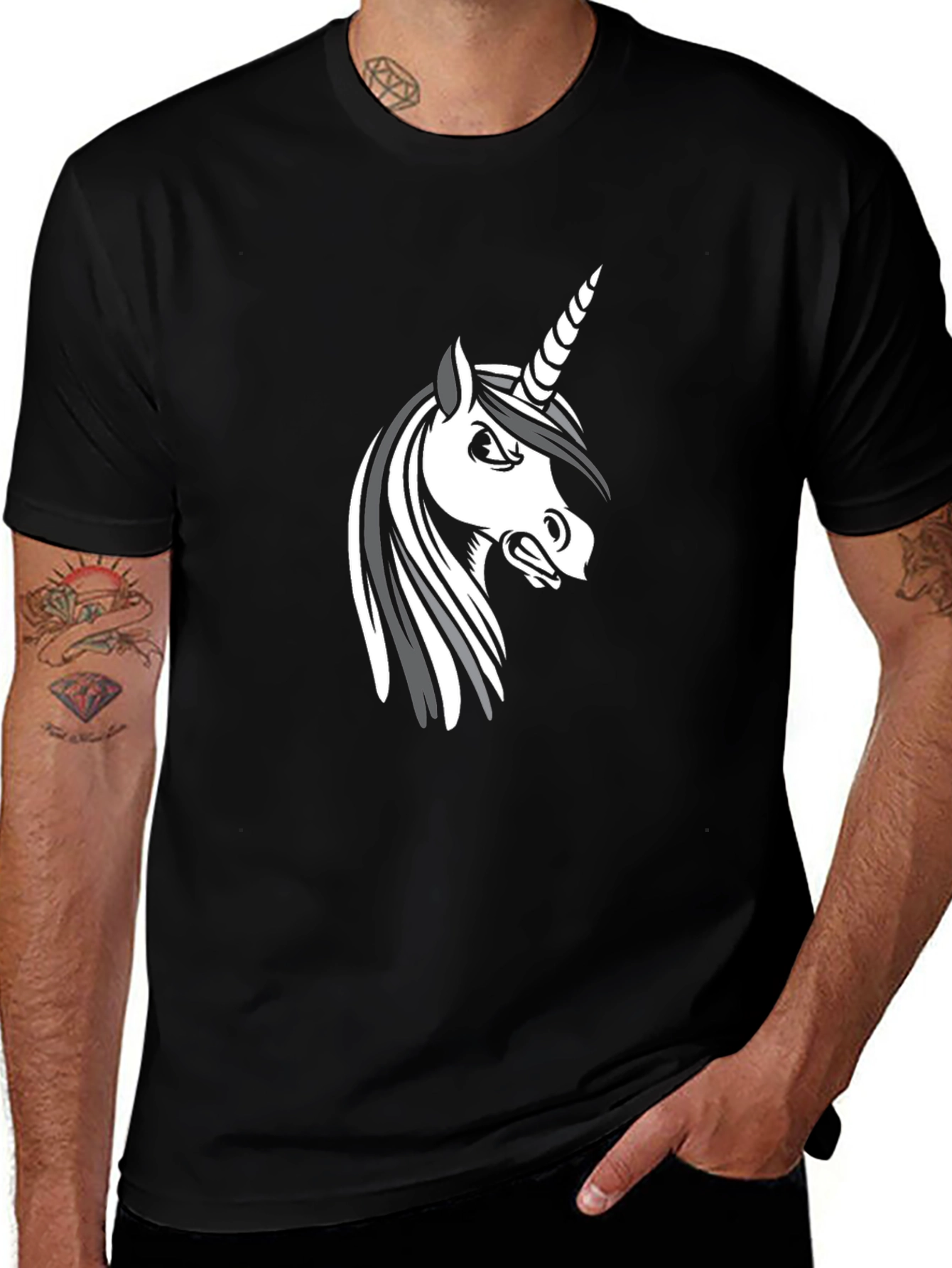 Angry Unicorn Graphic Tee - Black Cotton Comfort