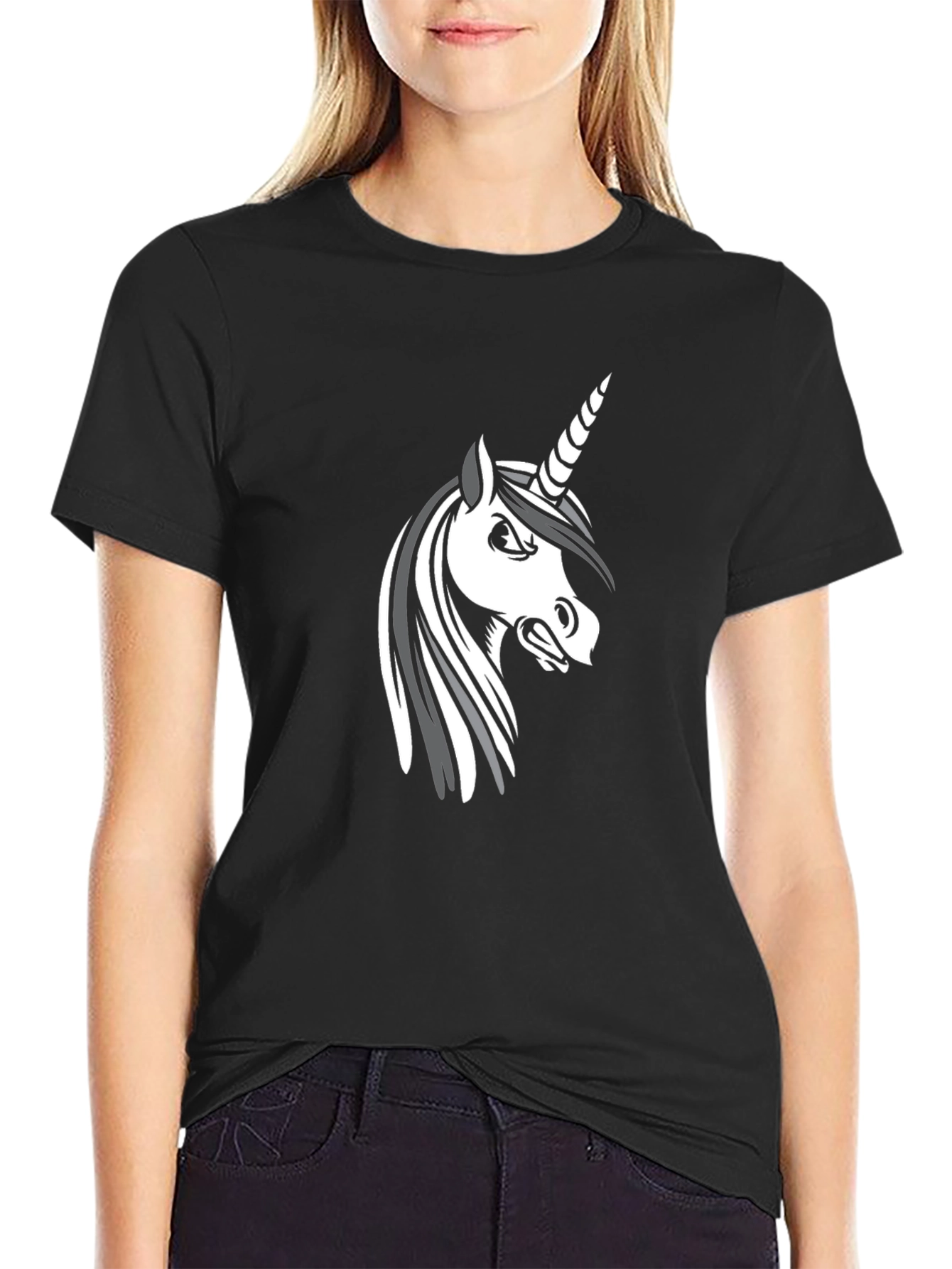 Angry Unicorn Graphic Tee - Black Cotton Comfort