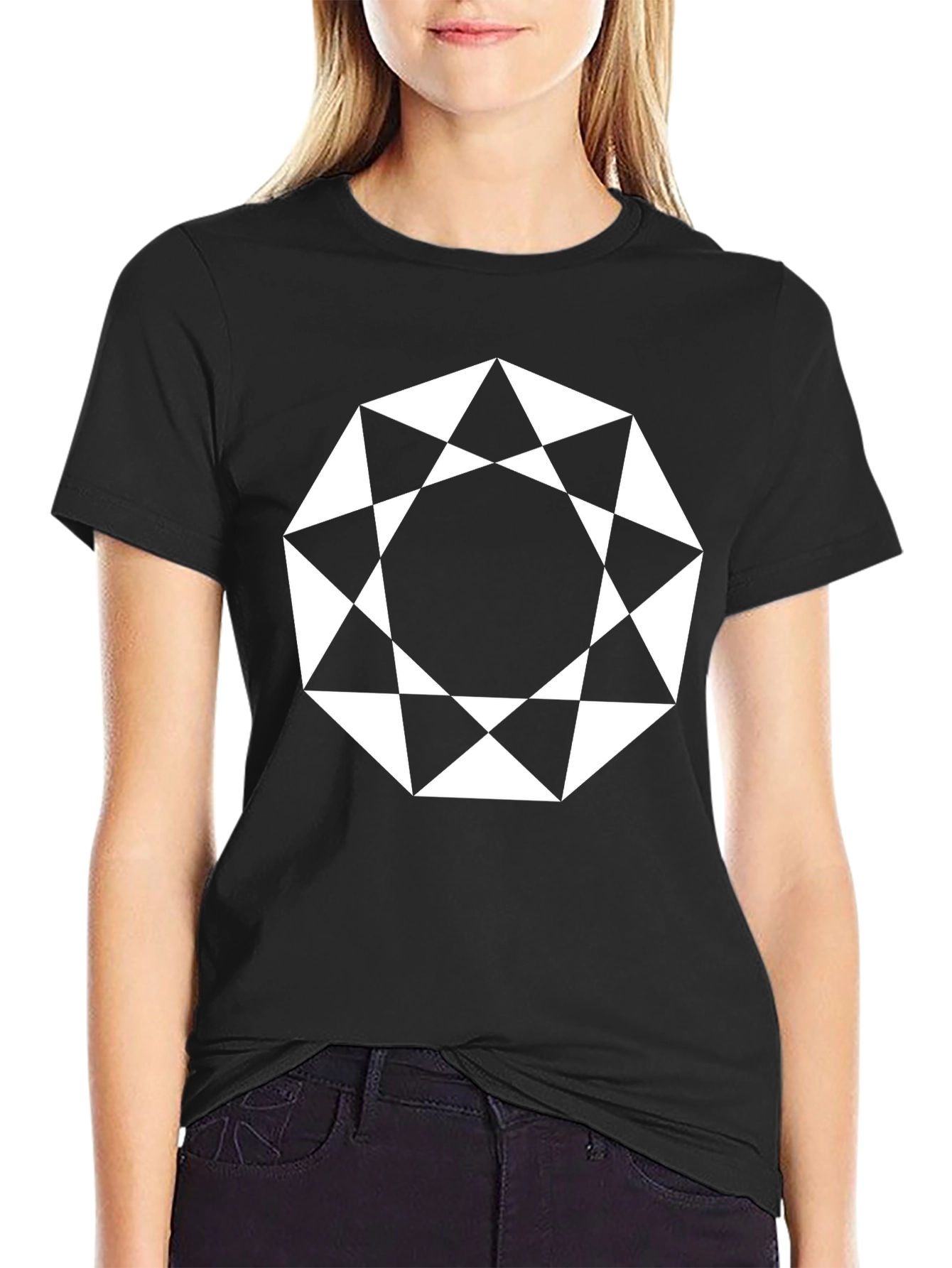 Geometric Octagon Graphic Tee - Modern Black Shirt