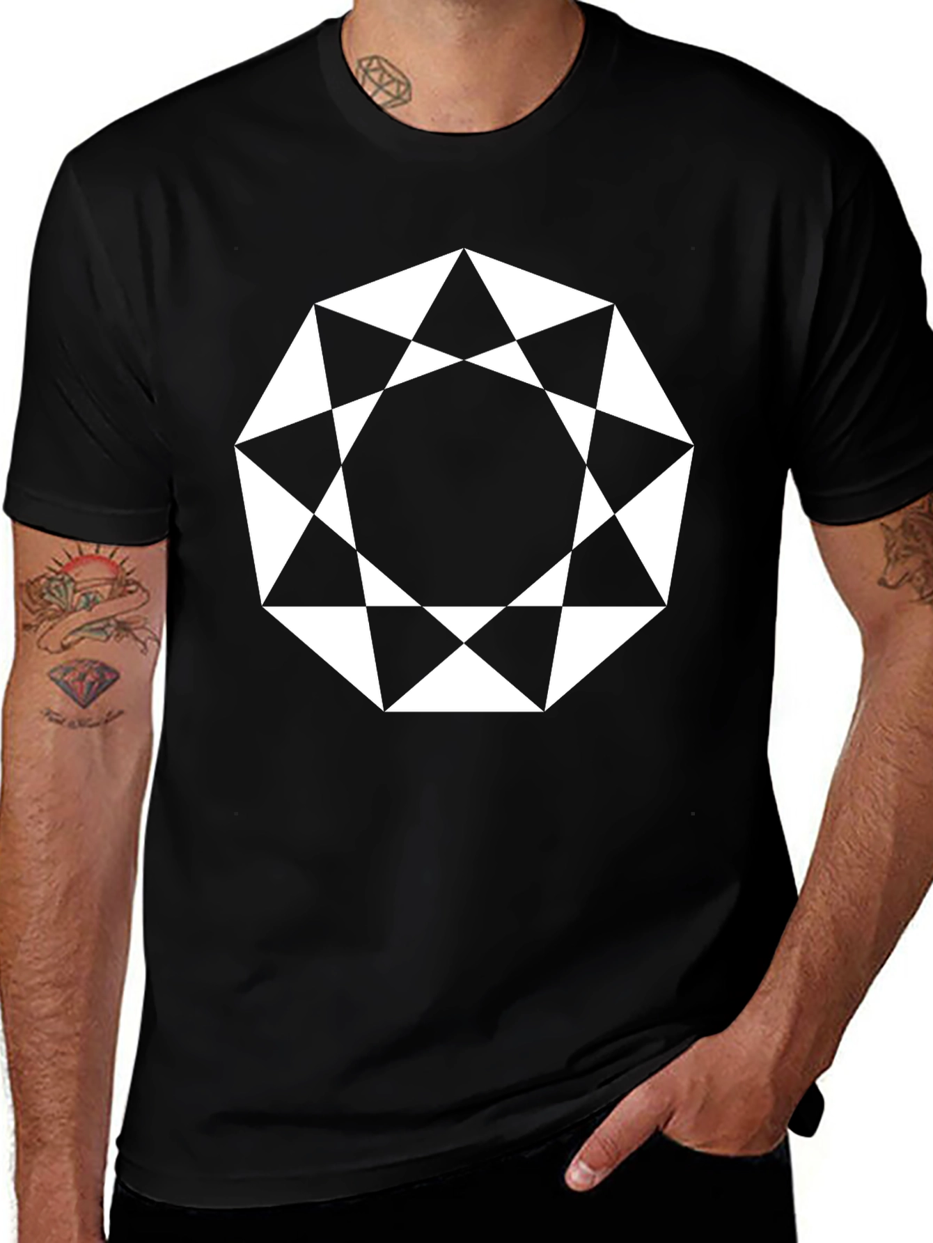 Geometric Octagon Graphic Tee - Modern Black Shirt