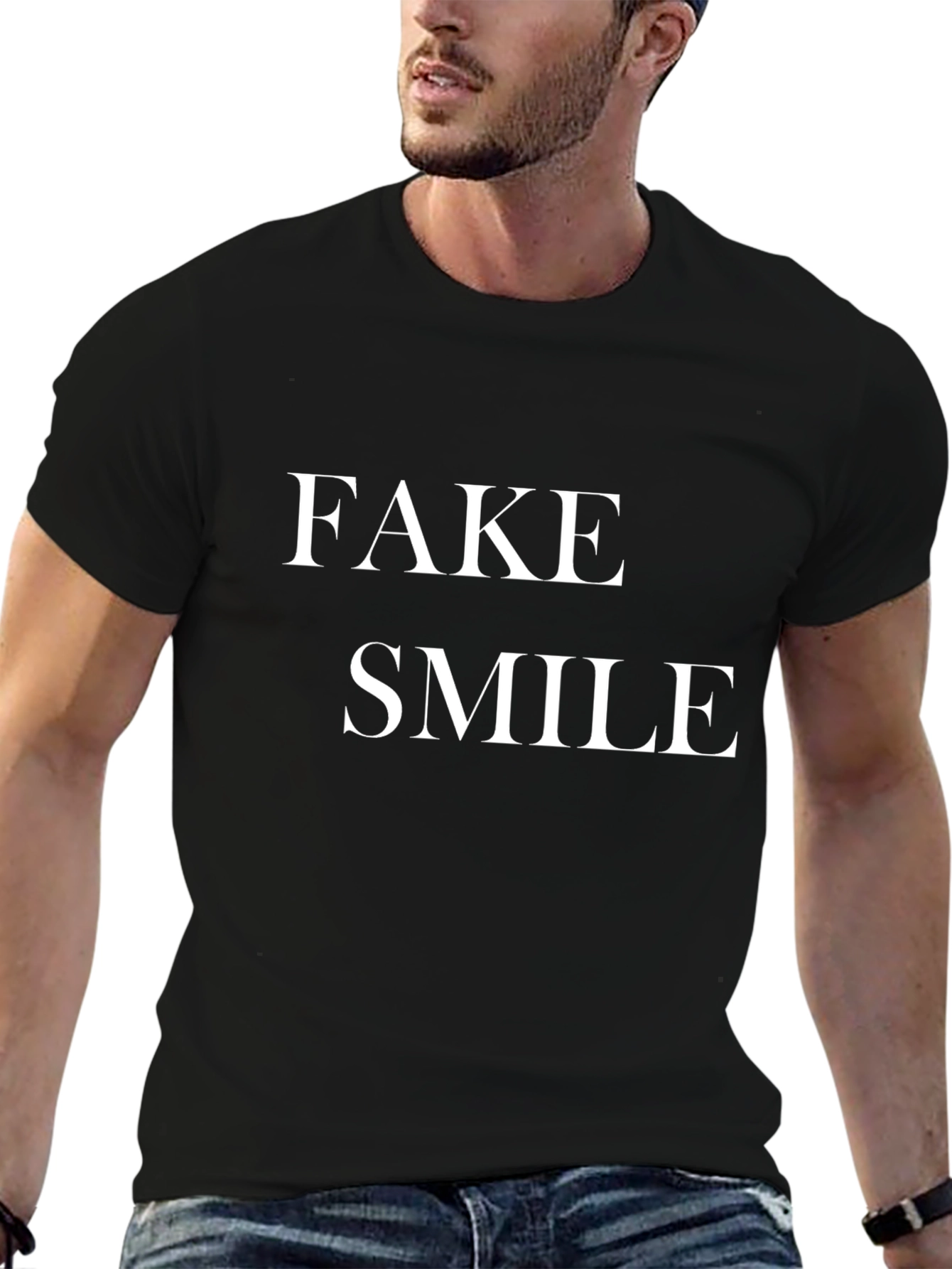Fake Smile Graphic Tee - Mens Black Cotton Shirt