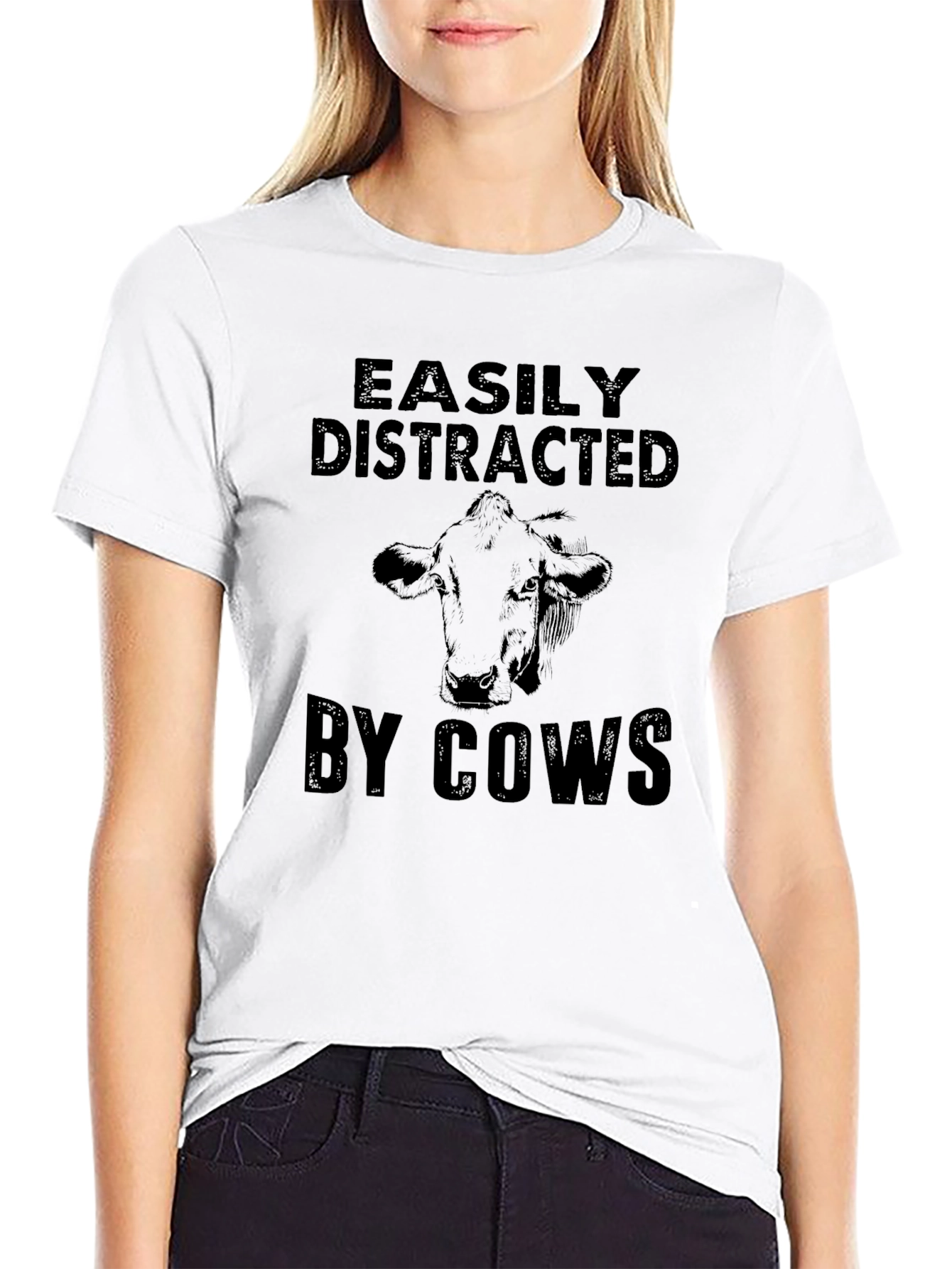 Easily Distracted By Cows Black Graphic Tee