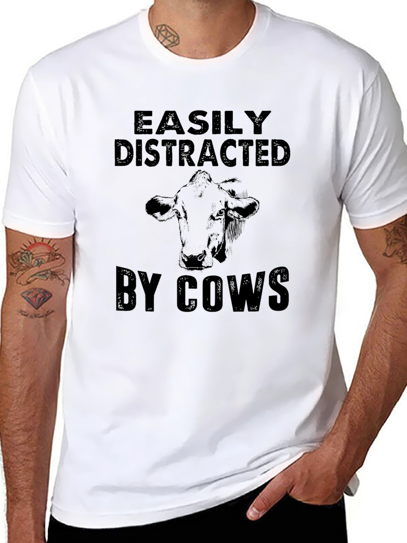Easily Distracted By Cows Black Graphic Tee
