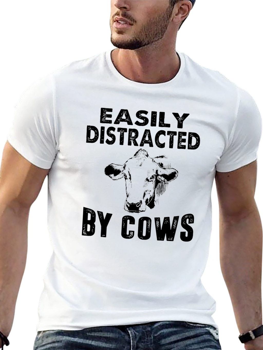 Easily Distracted By Cows Black Graphic Tee