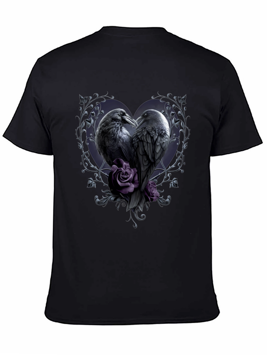 Gothic Crow Heart T-Shirt - Romantic Raven Design