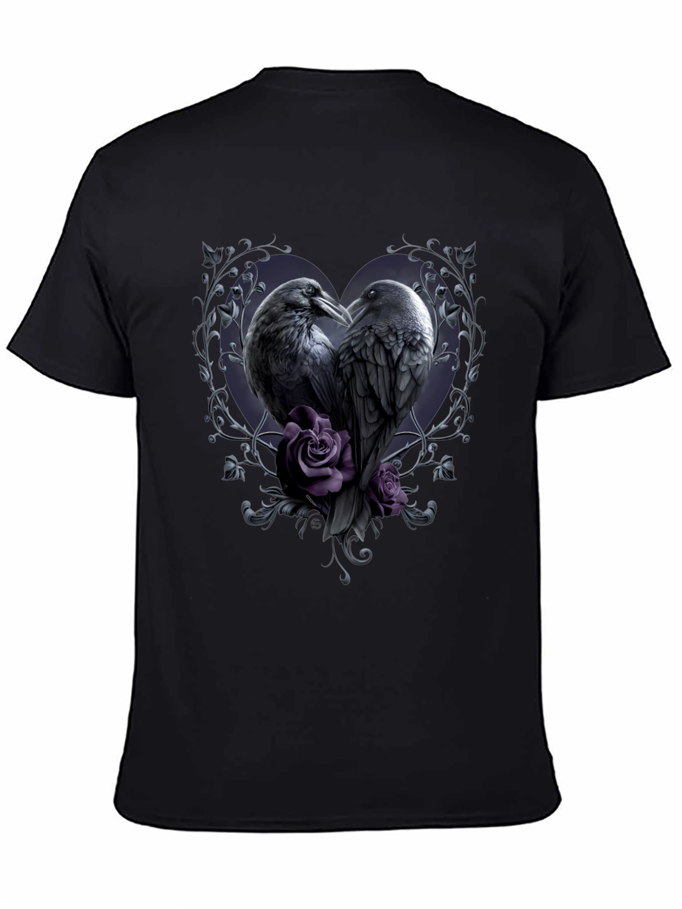 Gothic Crow Heart T-Shirt - Romantic Raven Design