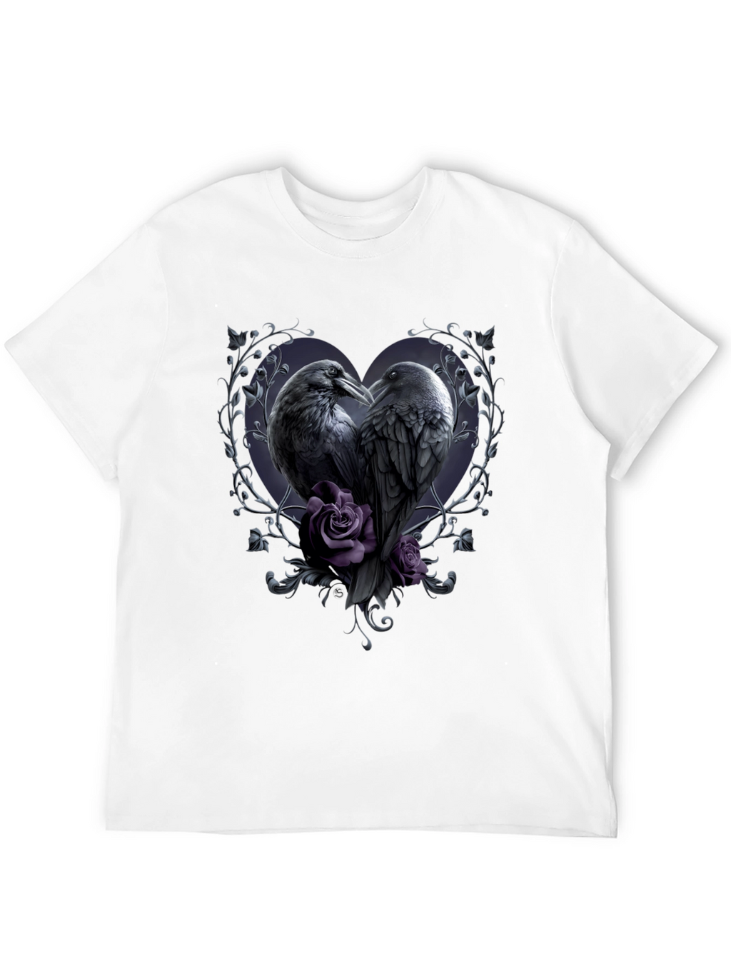 Gothic Crow Heart T-Shirt - Romantic Raven Design