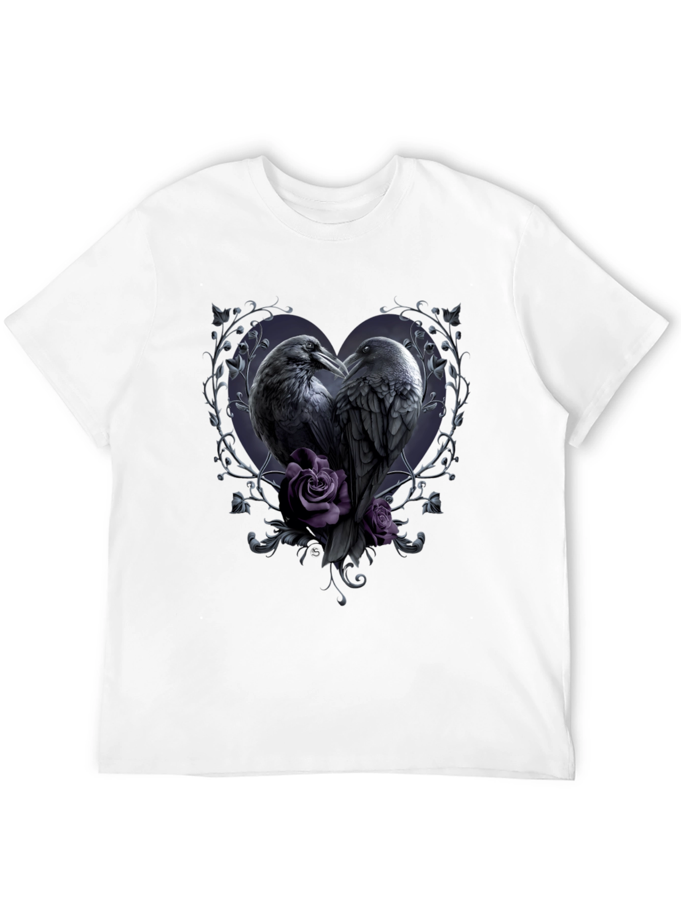 Gothic Crow Heart T-Shirt - Romantic Raven Design