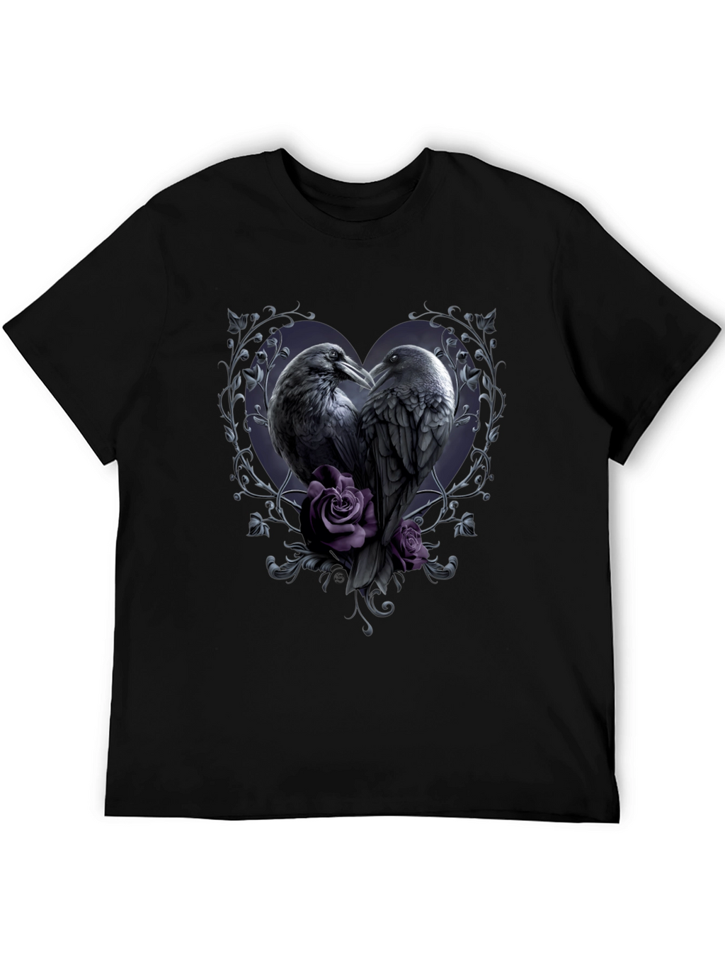 Gothic Crow Heart T-Shirt - Romantic Raven Design