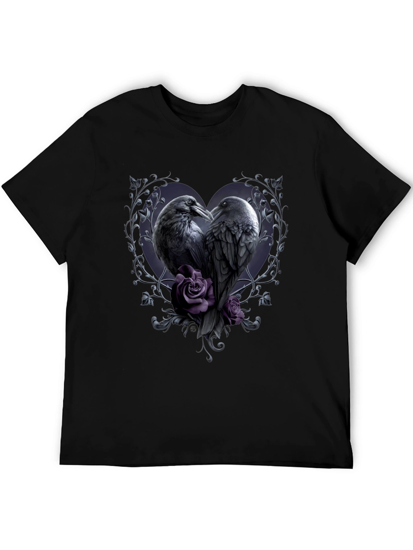 Gothic Crow Heart T-Shirt - Romantic Raven Design