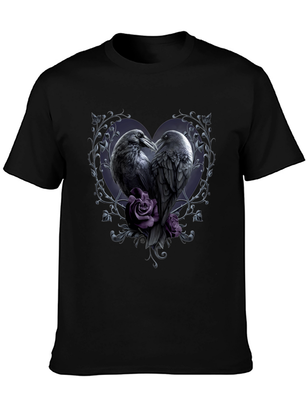 Gothic Crow Heart T-Shirt - Romantic Raven Design