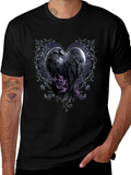 Gothic Crow Heart T-Shirt - Romantic Raven Design