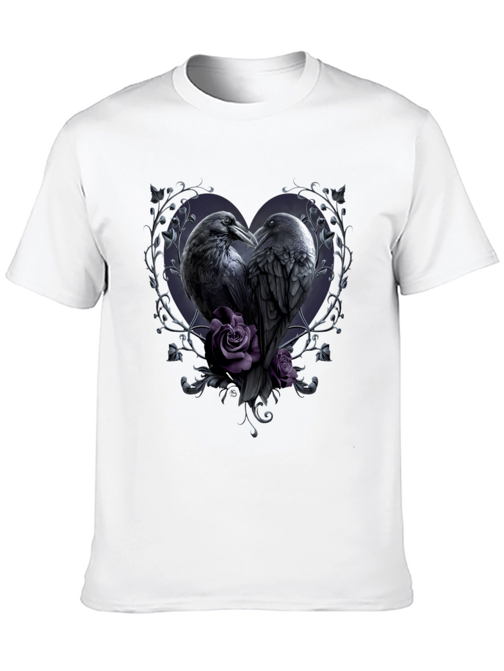Gothic Crow Heart T-Shirt - Romantic Raven Design