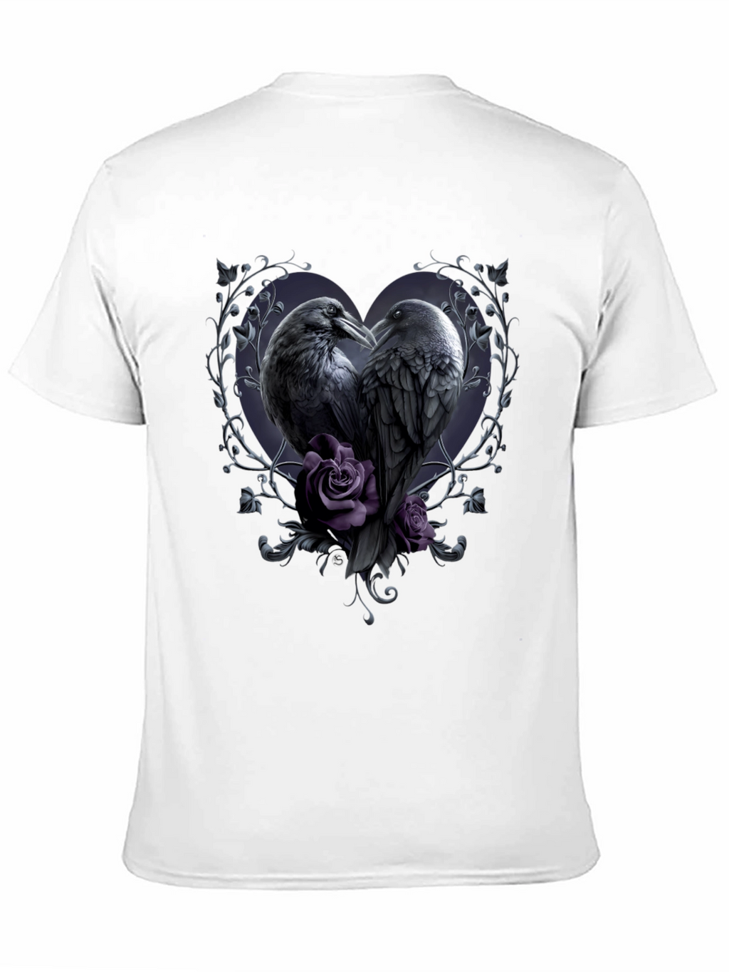 Gothic Crow Heart T-Shirt - Romantic Raven Design