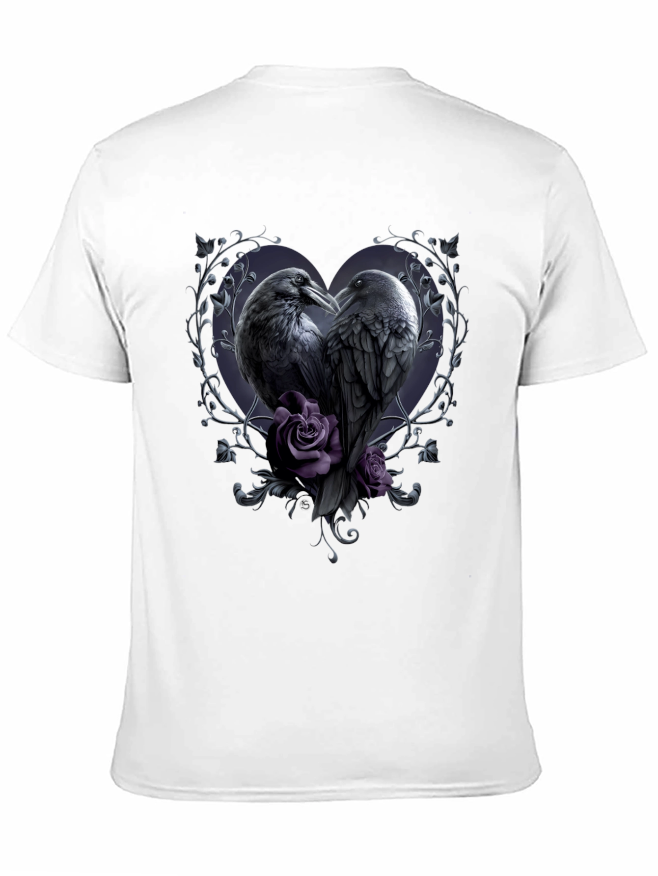Gothic Crow Heart T-Shirt - Romantic Raven Design