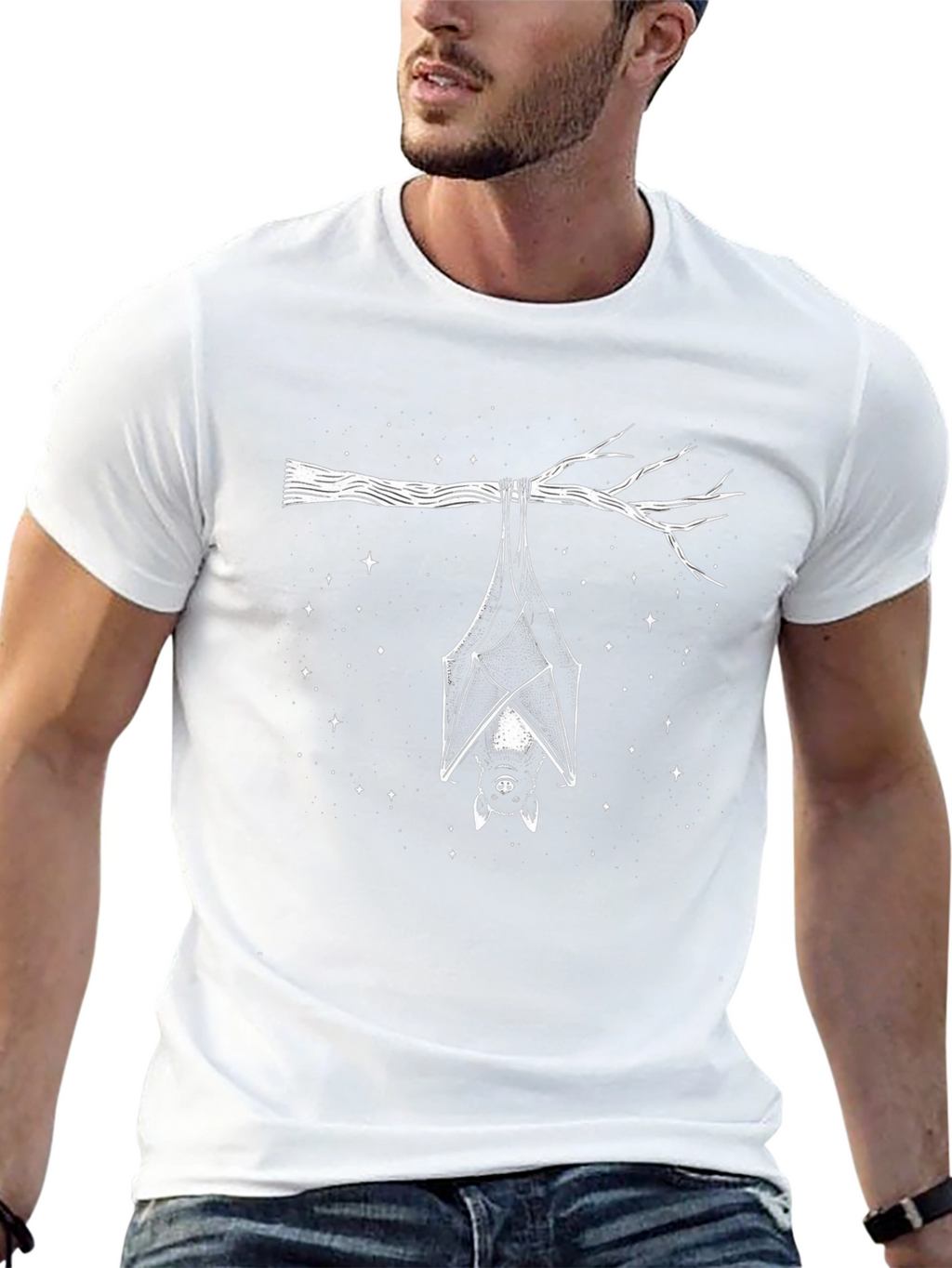 Bat Print Black T-Shirt - Hanging Bat Design