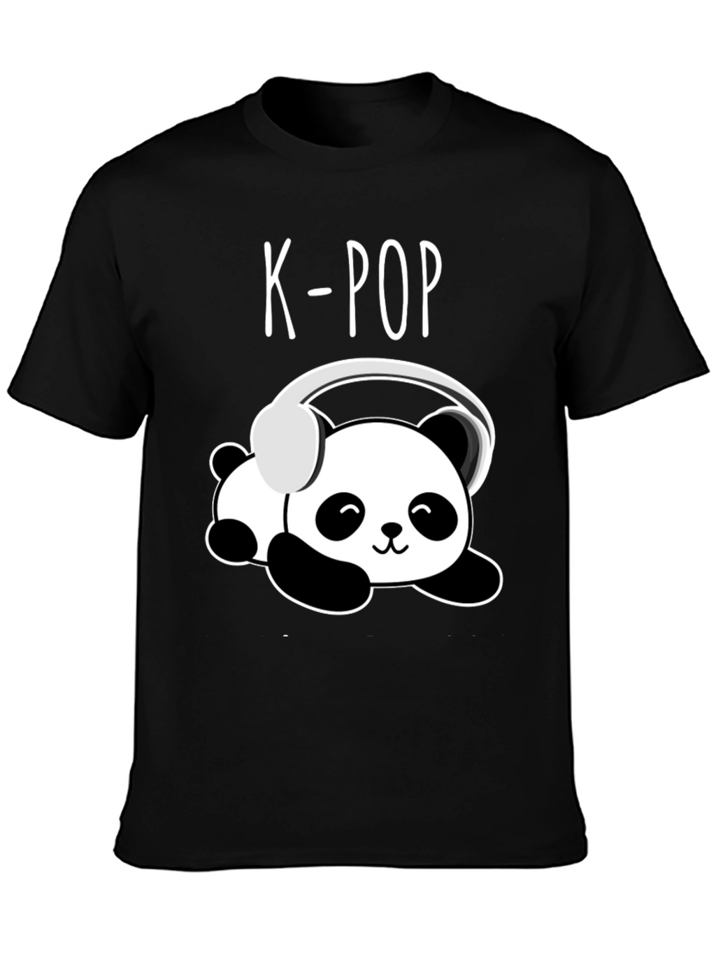 K-Pop Panda Headphone Graphic Black T-Shirt