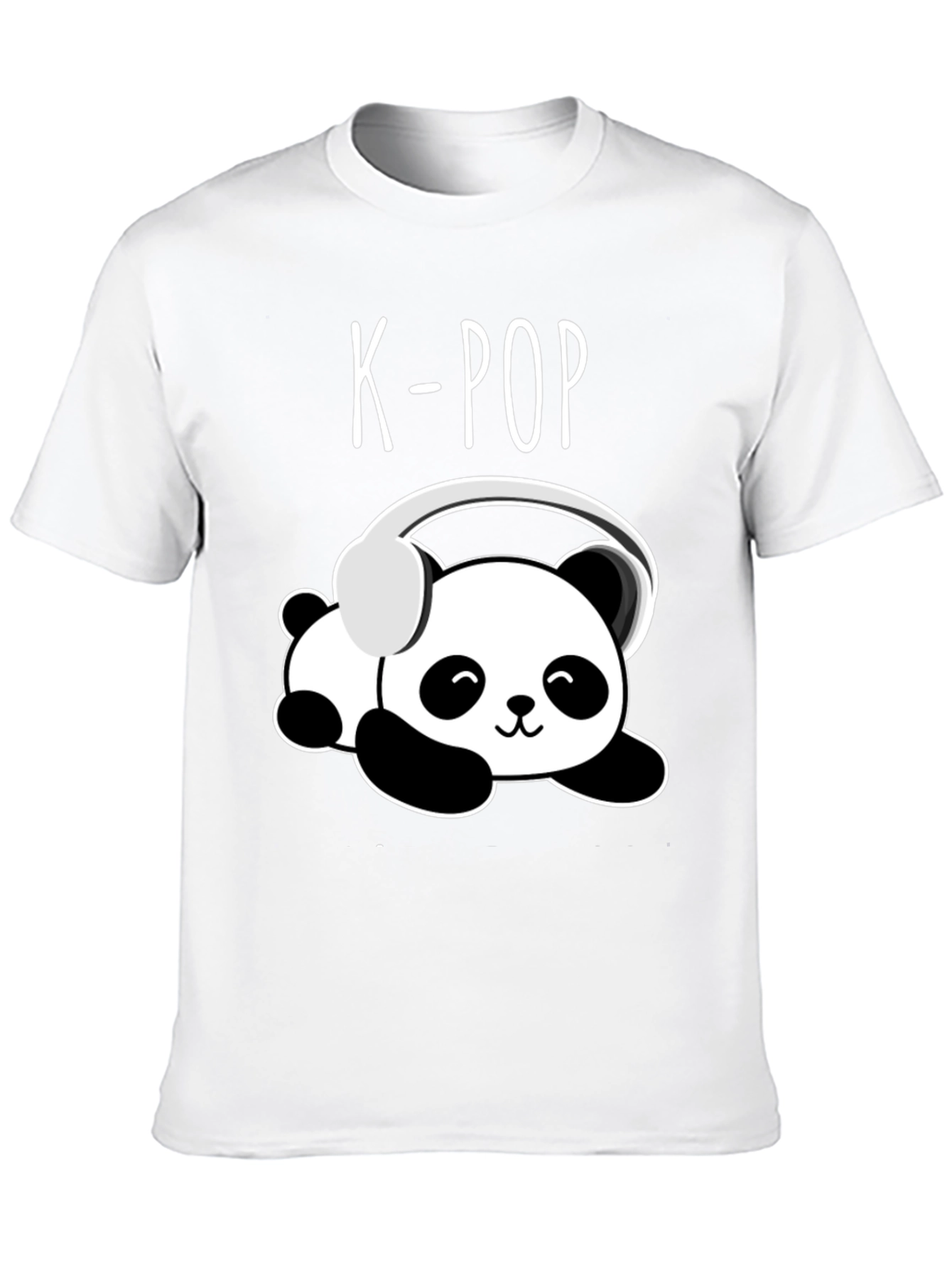 K-Pop Panda Headphone Graphic Black T-Shirt
