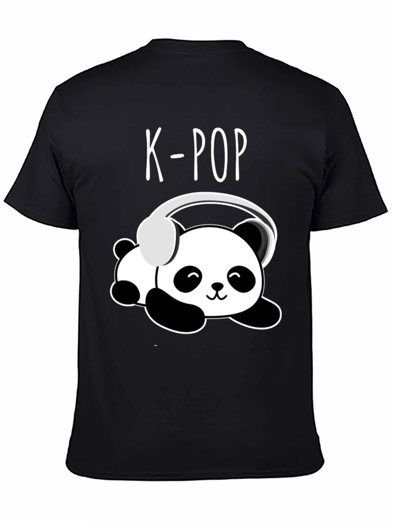 K-Pop Panda Headphone Graphic Black T-Shirt