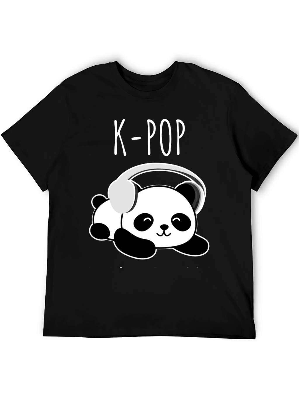 K-Pop Panda Headphone Graphic Black T-Shirt