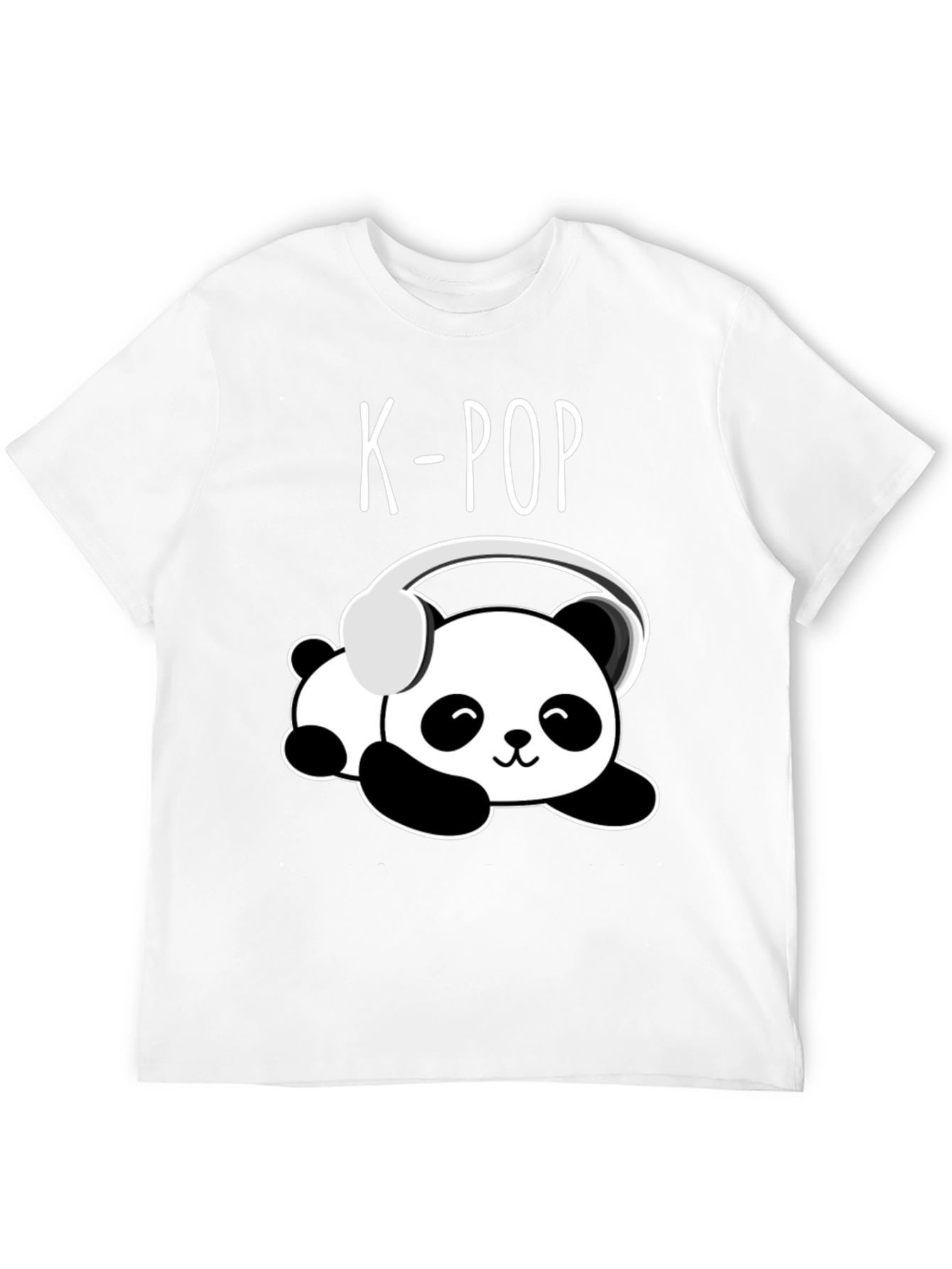 K-Pop Panda Headphone Graphic Black T-Shirt