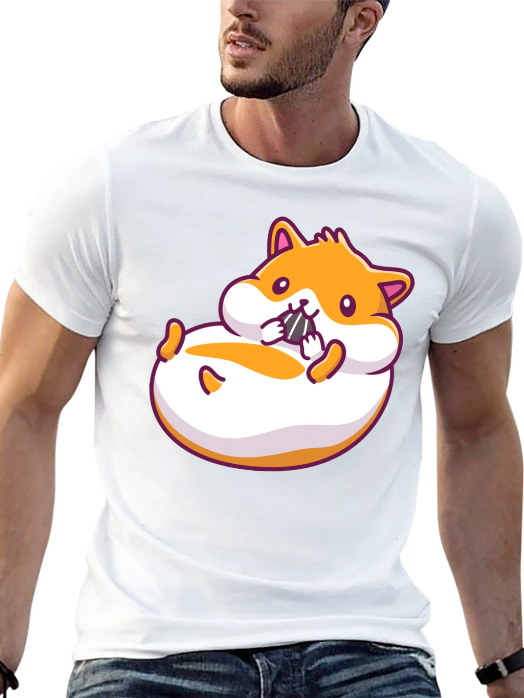Hamster Cartoon Graphic Black T-Shirt