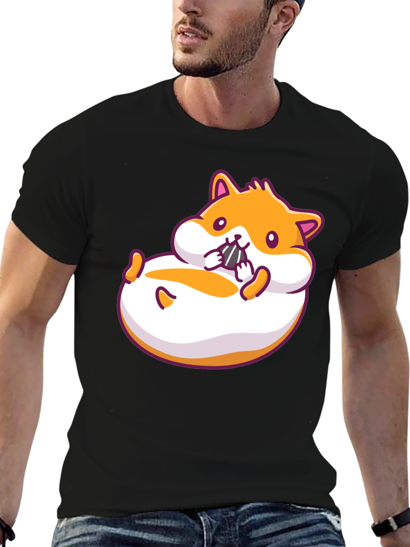 Hamster Cartoon Graphic Black T-Shirt