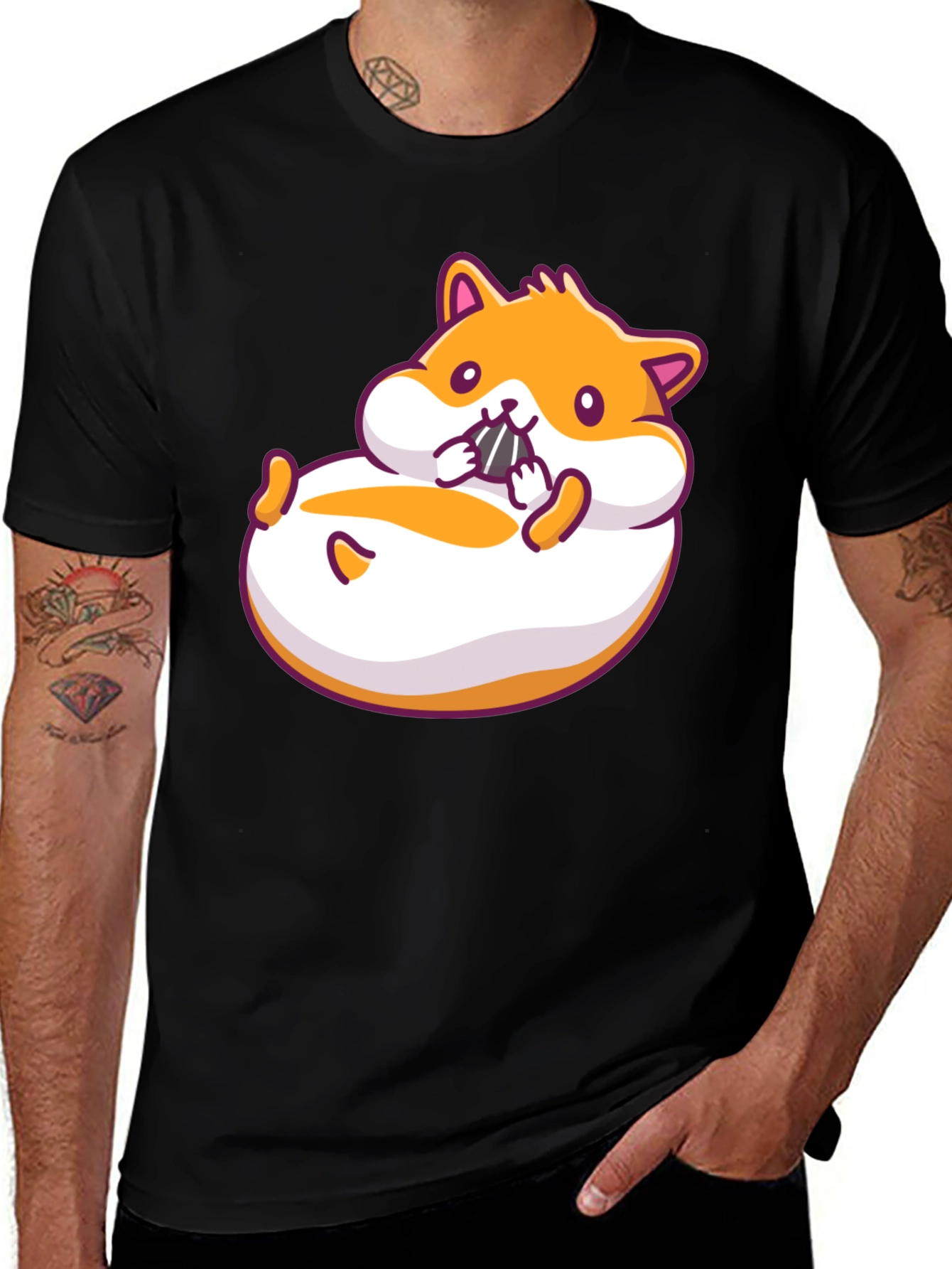 Hamster Cartoon Graphic Black T-Shirt