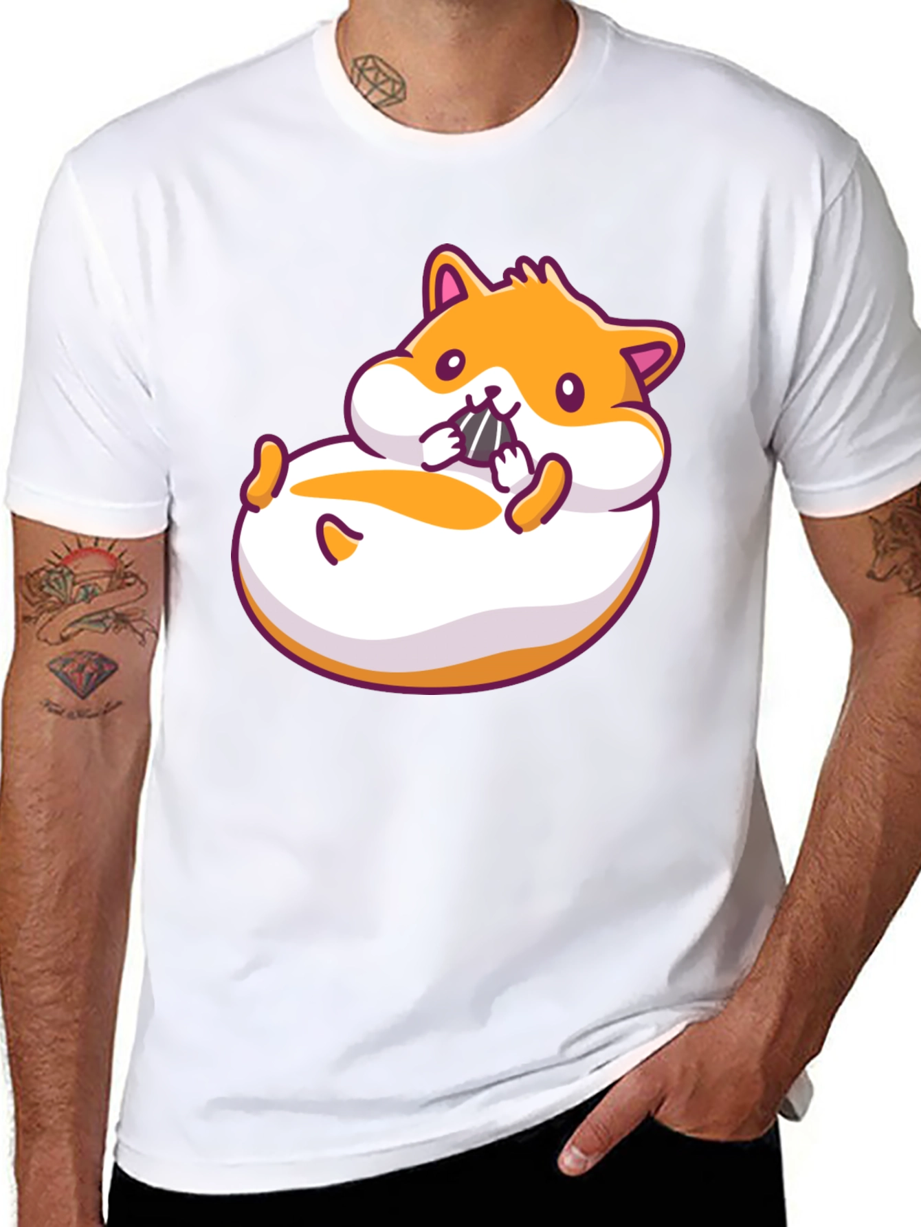Hamster Cartoon Graphic Black T-Shirt